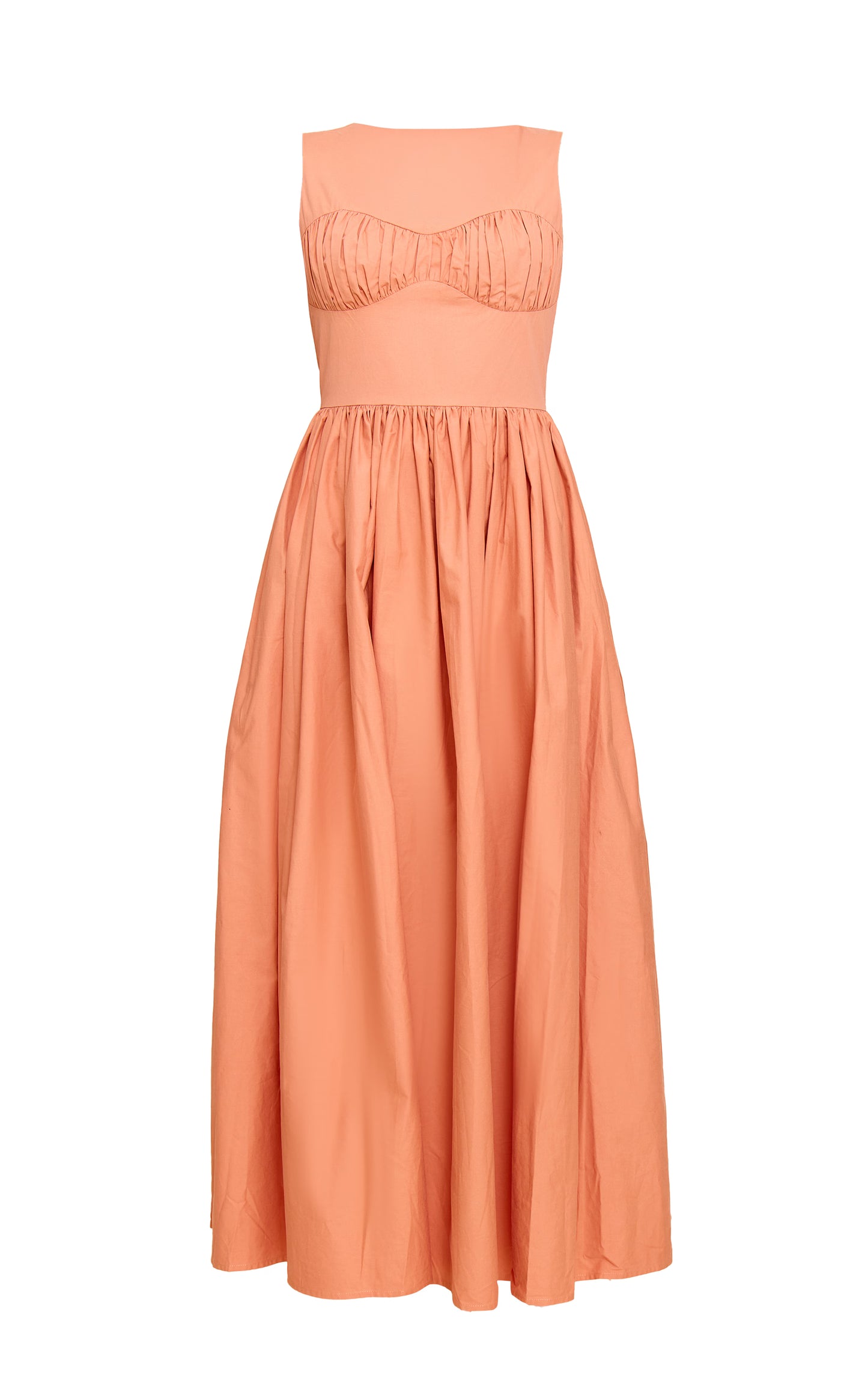 Rust Cotton Poplin Ruched Bust Midaxi Dress