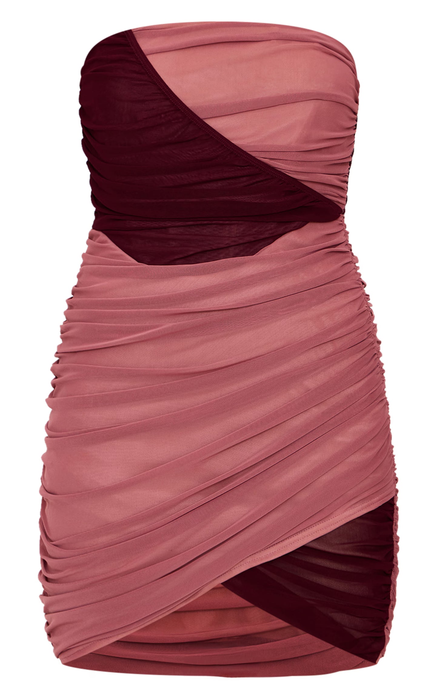 Light Pink Mesh Contrast Bandeau Mini Dress