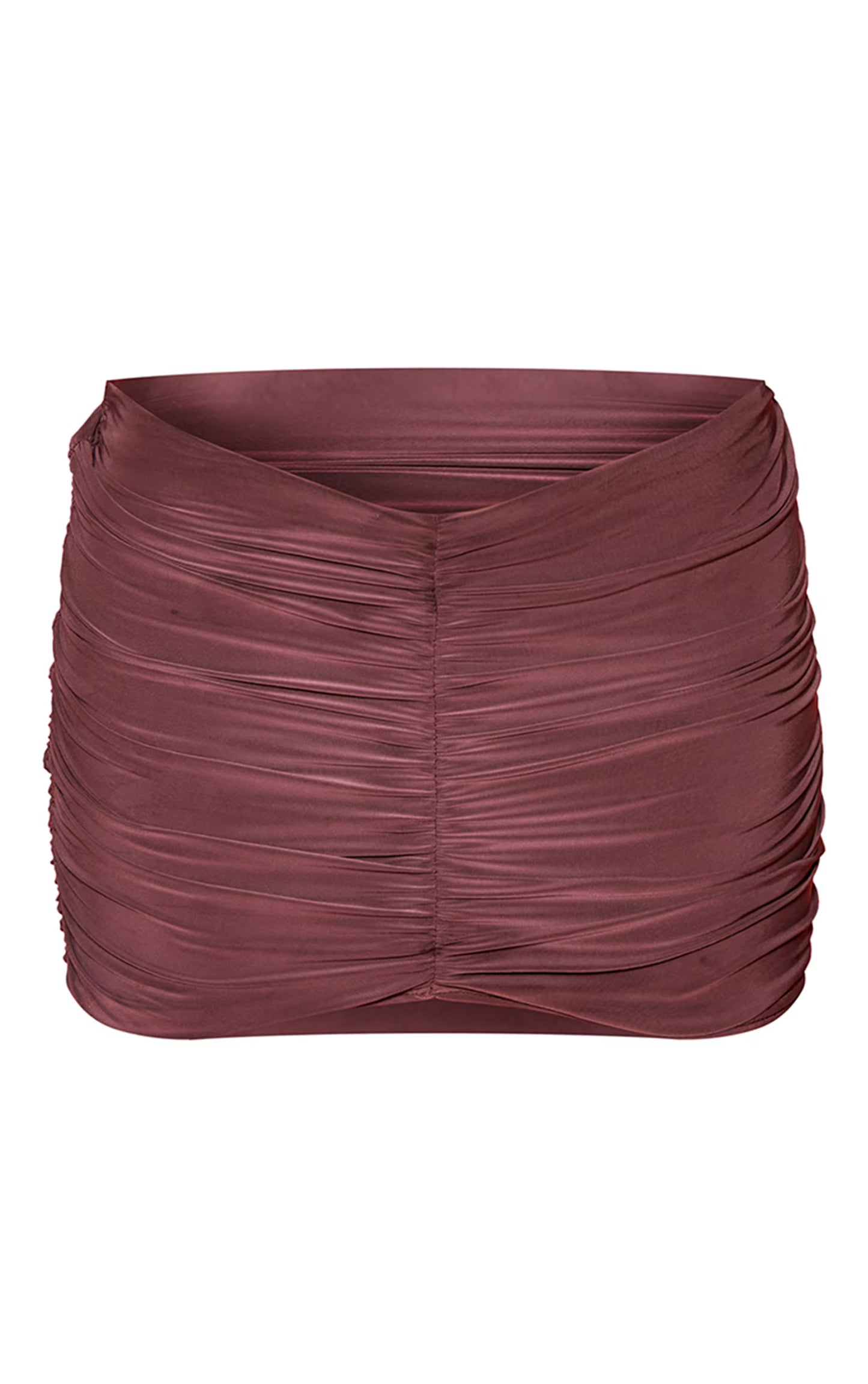 Aubergine Double Layer Slinky Ruched Dipped Hem Mini Skirt