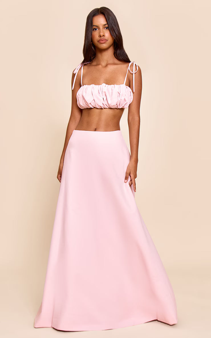 Petite Blush Ruched Bandeau Tie Top