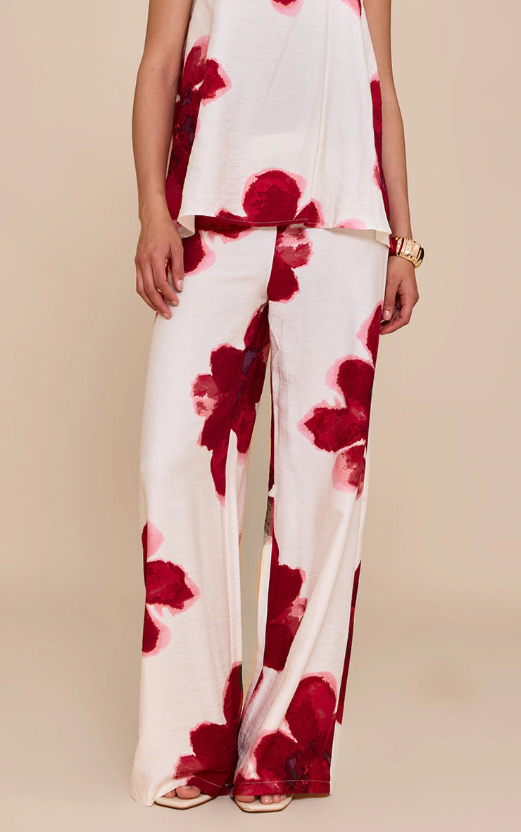 Multi Floral Print Wide Leg Pants