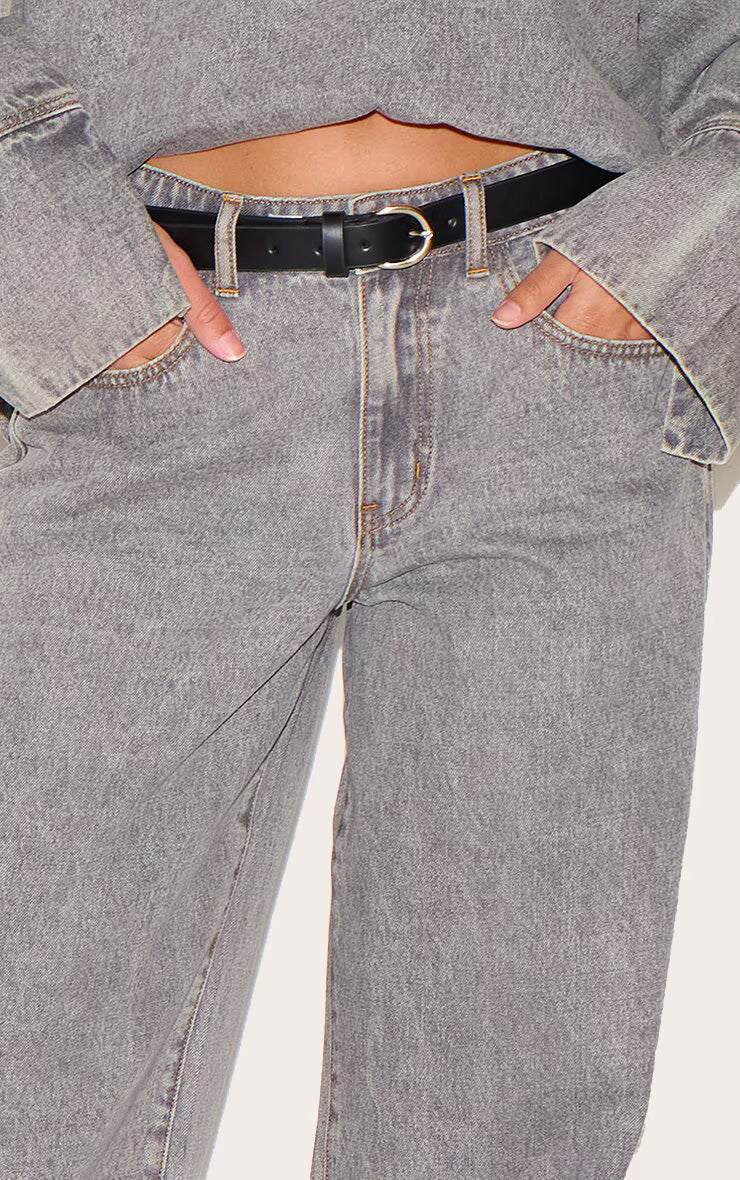 Grey Slouchy Wide Leg Style Jean