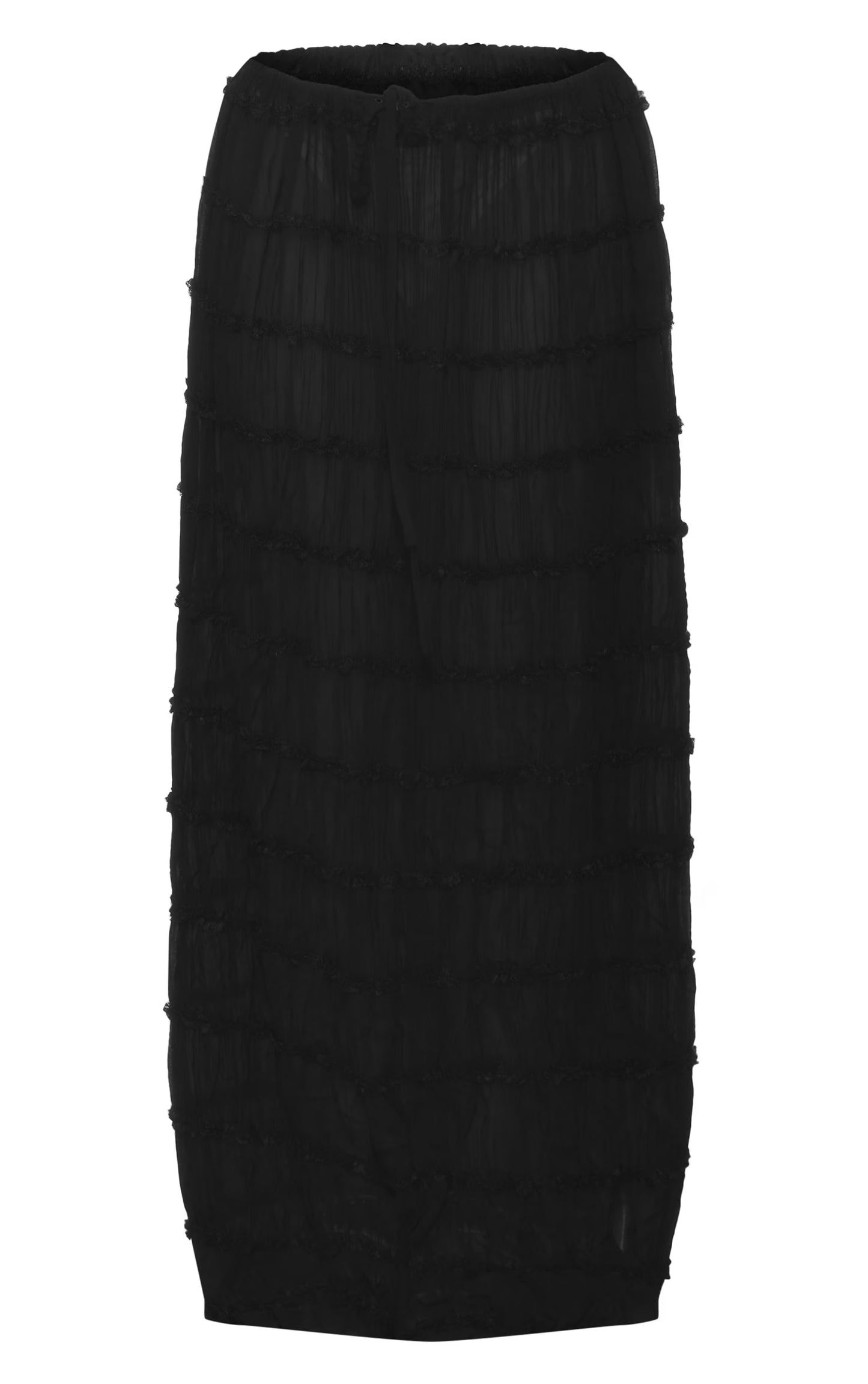 Black Chiffon Ruched Netting Detail Maxi Skirt