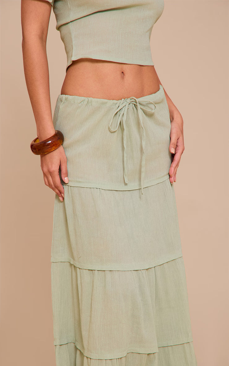 Sage Green Cheesecloth Floaty Drawstring Maxi Skirt