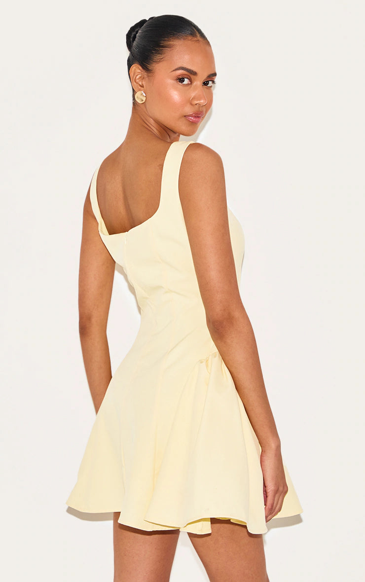 Lemon Woven Square Neck Shift Dress