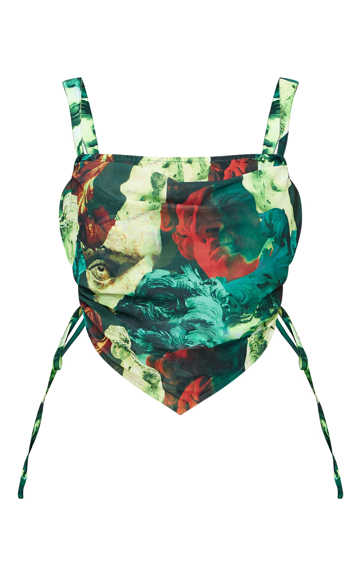 Plus Green Abstract Print Mesh Layered Corset Top