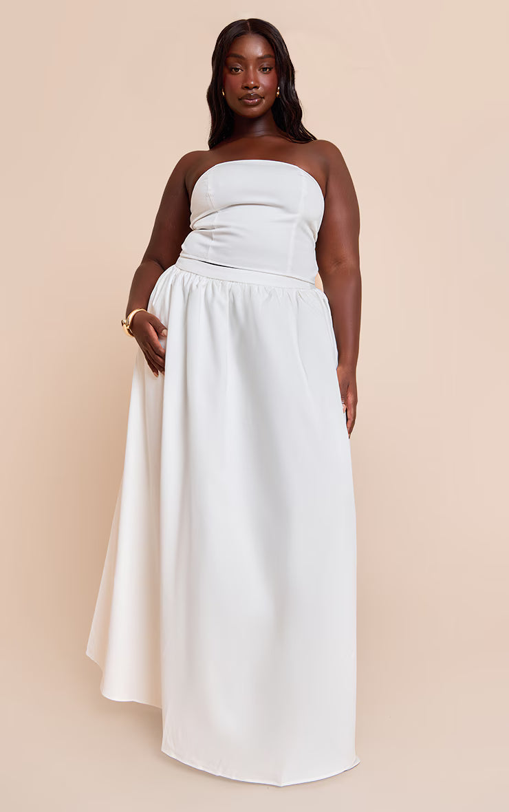 Plus White Woven Seam Detail Bandeau Top