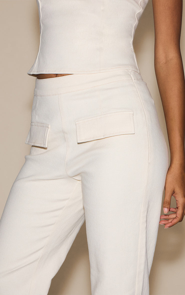 Ecru Pocket Detail Stretch Denim Straight Leg Jeans