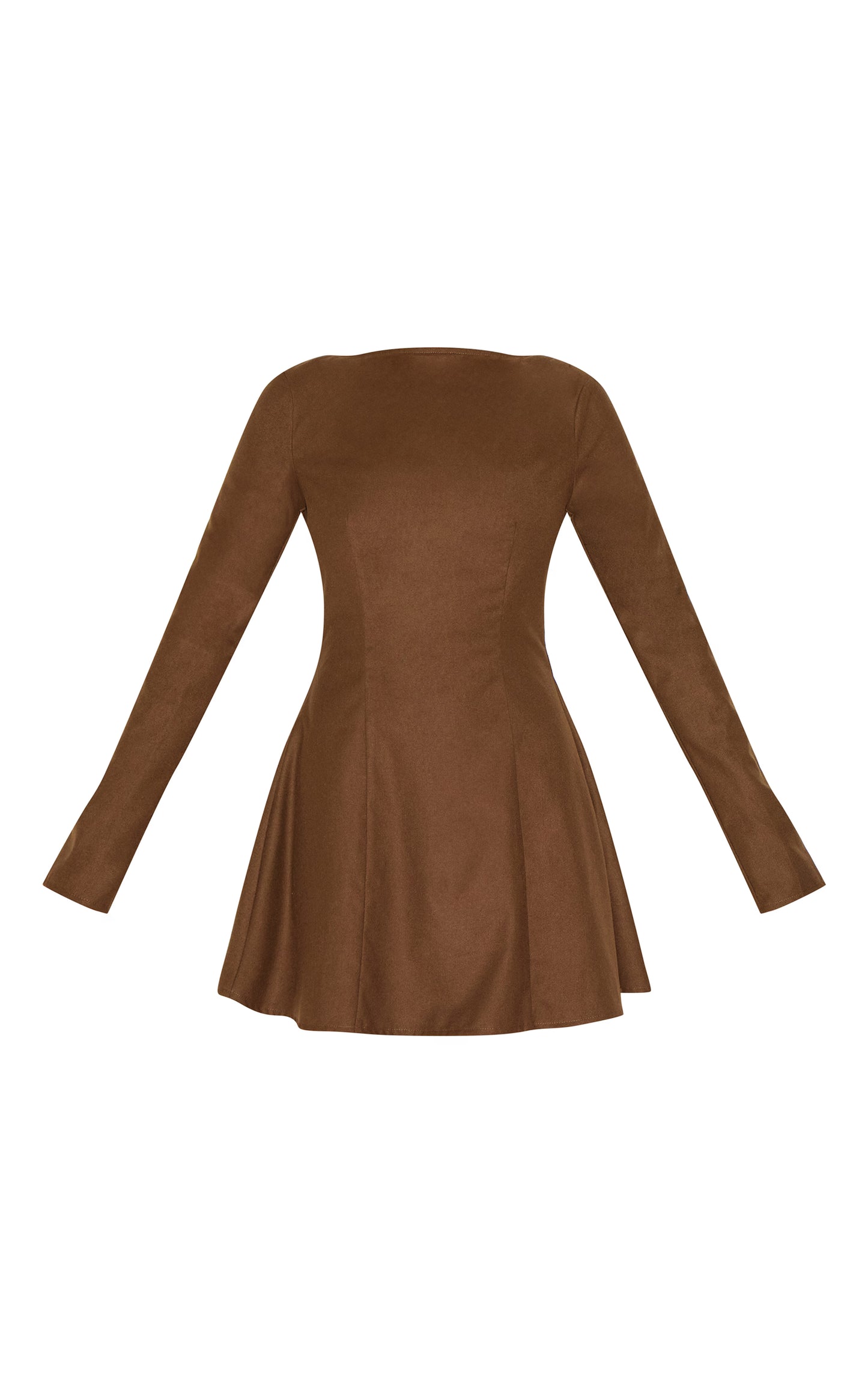 Chocolate Structured Woven Boat Neck Shift Dress