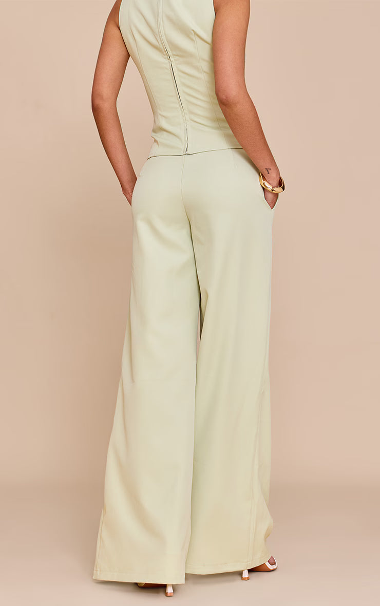 Pale Lime Woven Tailored Wide Leg Pants