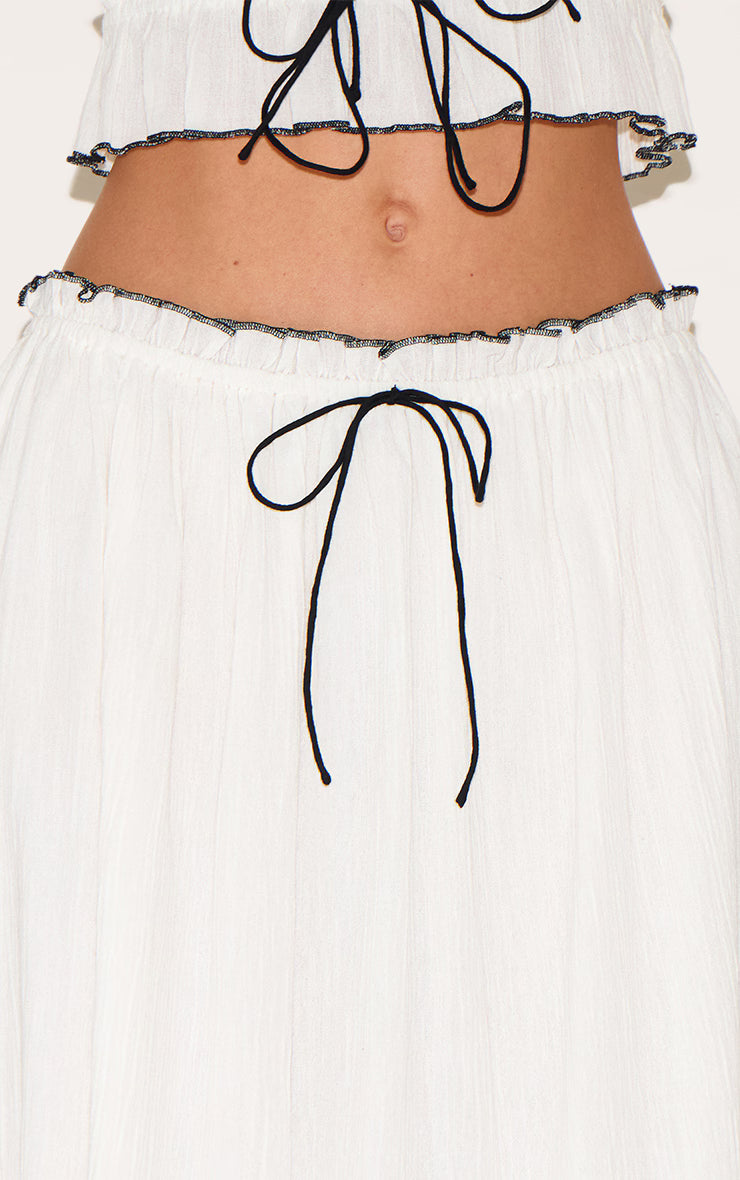 White Cheesecloth Contrast Maxi Skirt