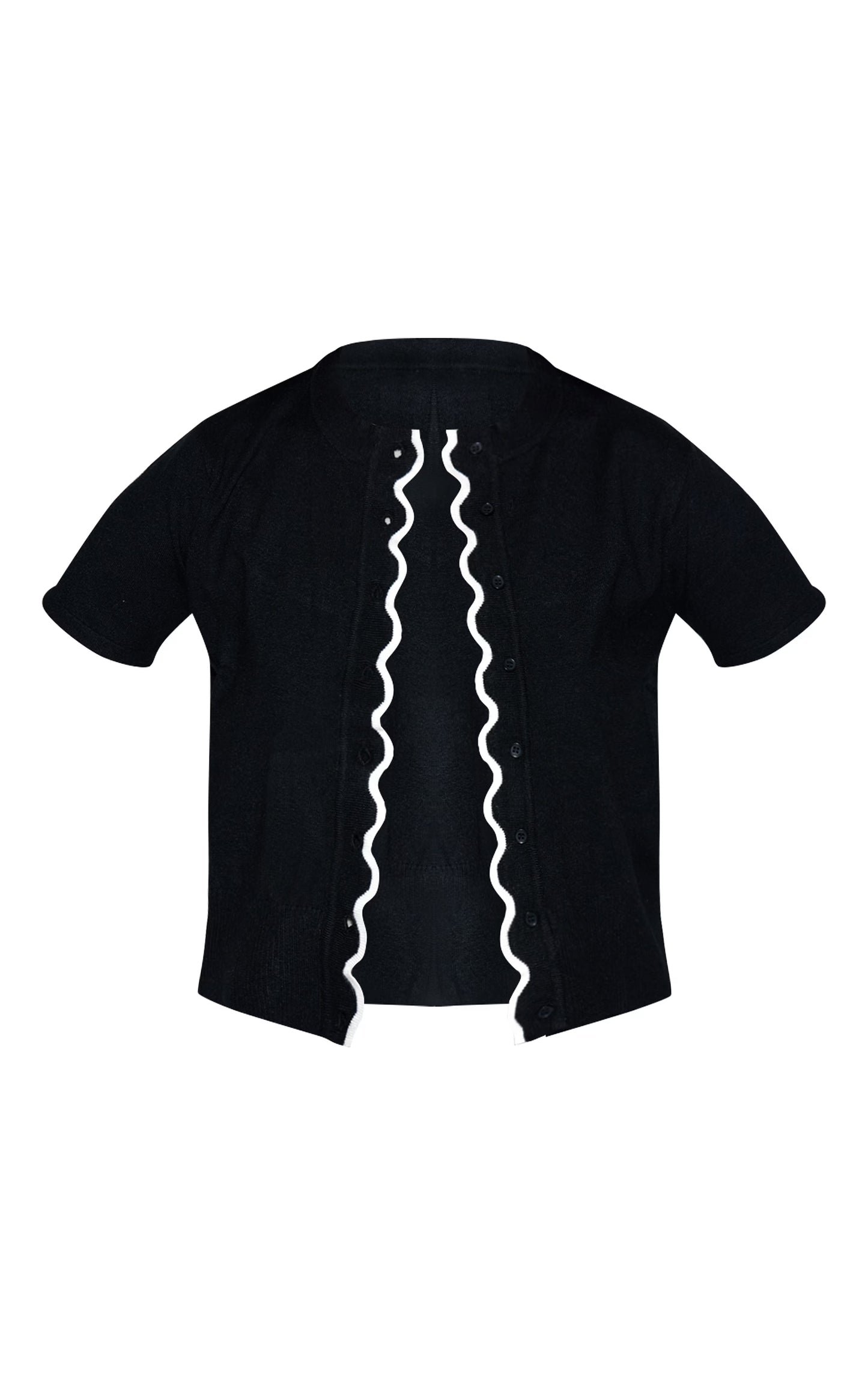 Black Contrast Soft Knit Scallop Hem Fitted Cardigan