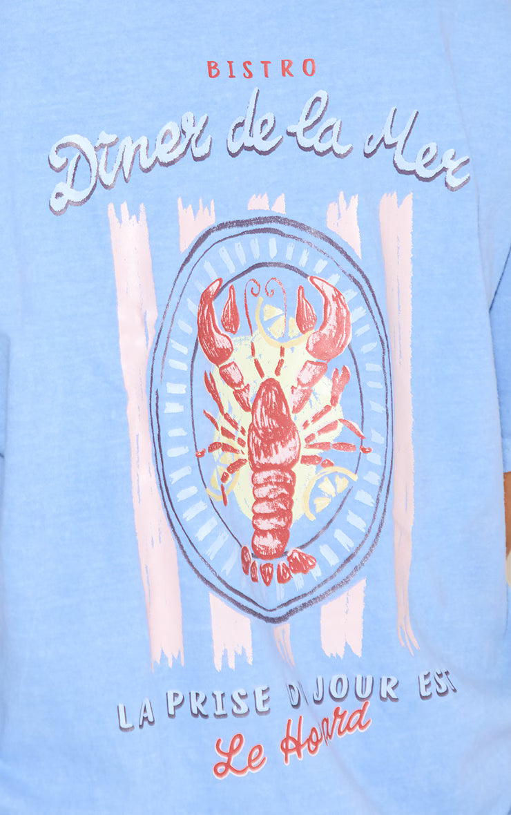 Sky Blue Lobster Graphic Oversized T-shirt