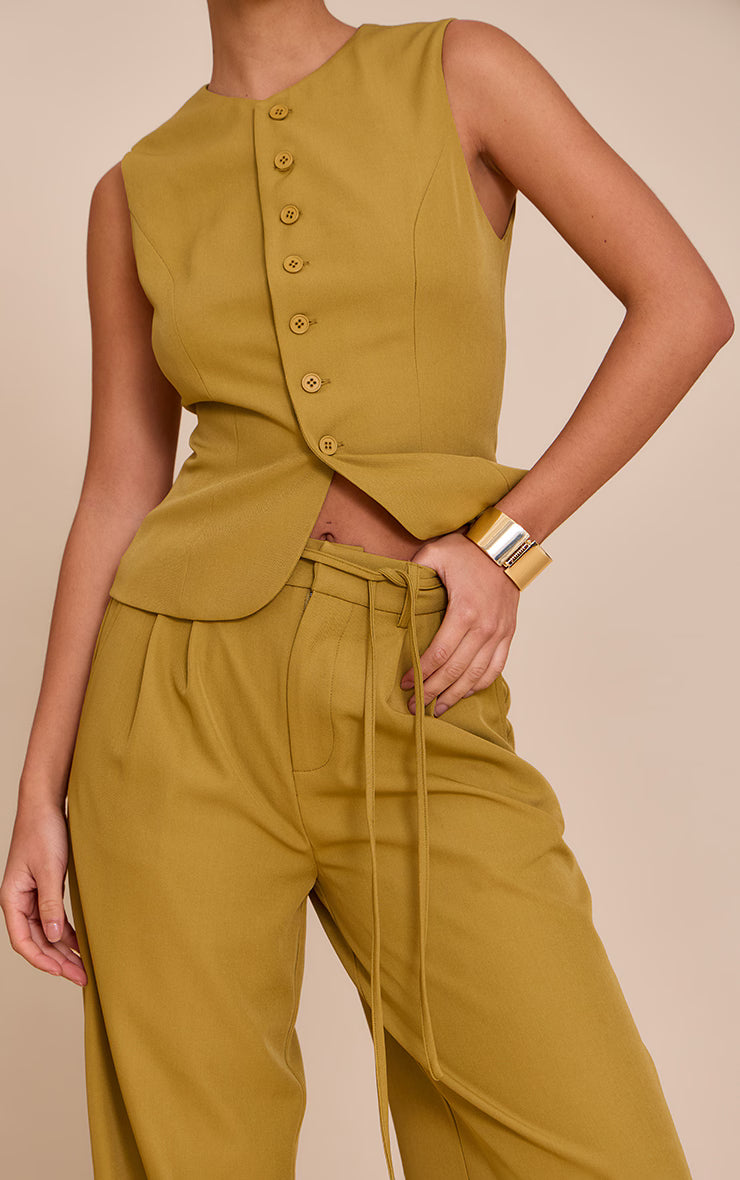 Deep Mustard Tailored Tie Detail Woven Wide Leg Pants