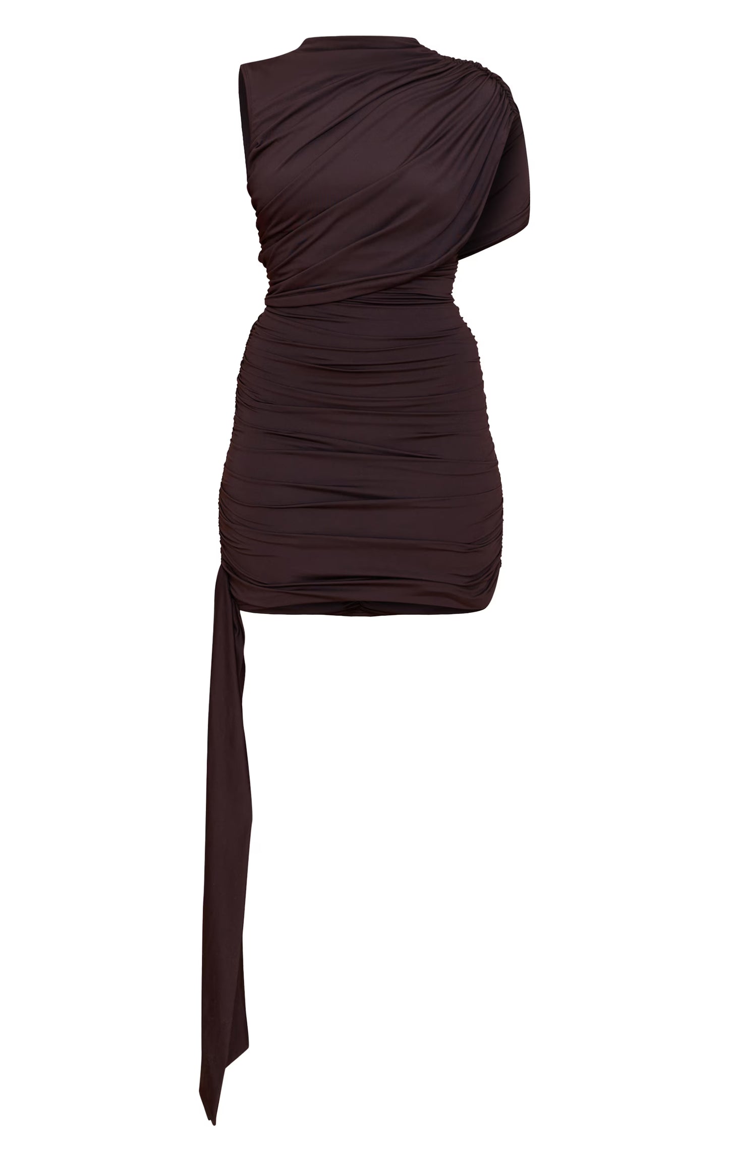 Black Slinky Drape Detail Ruched Bodycon Dress