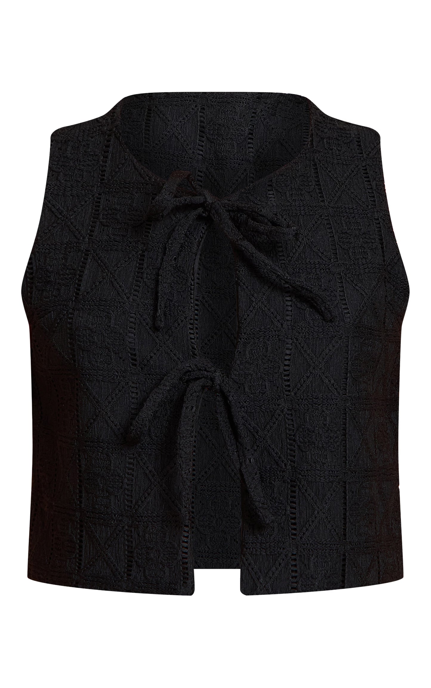 Petite Black Patterned Tie Up Front Top