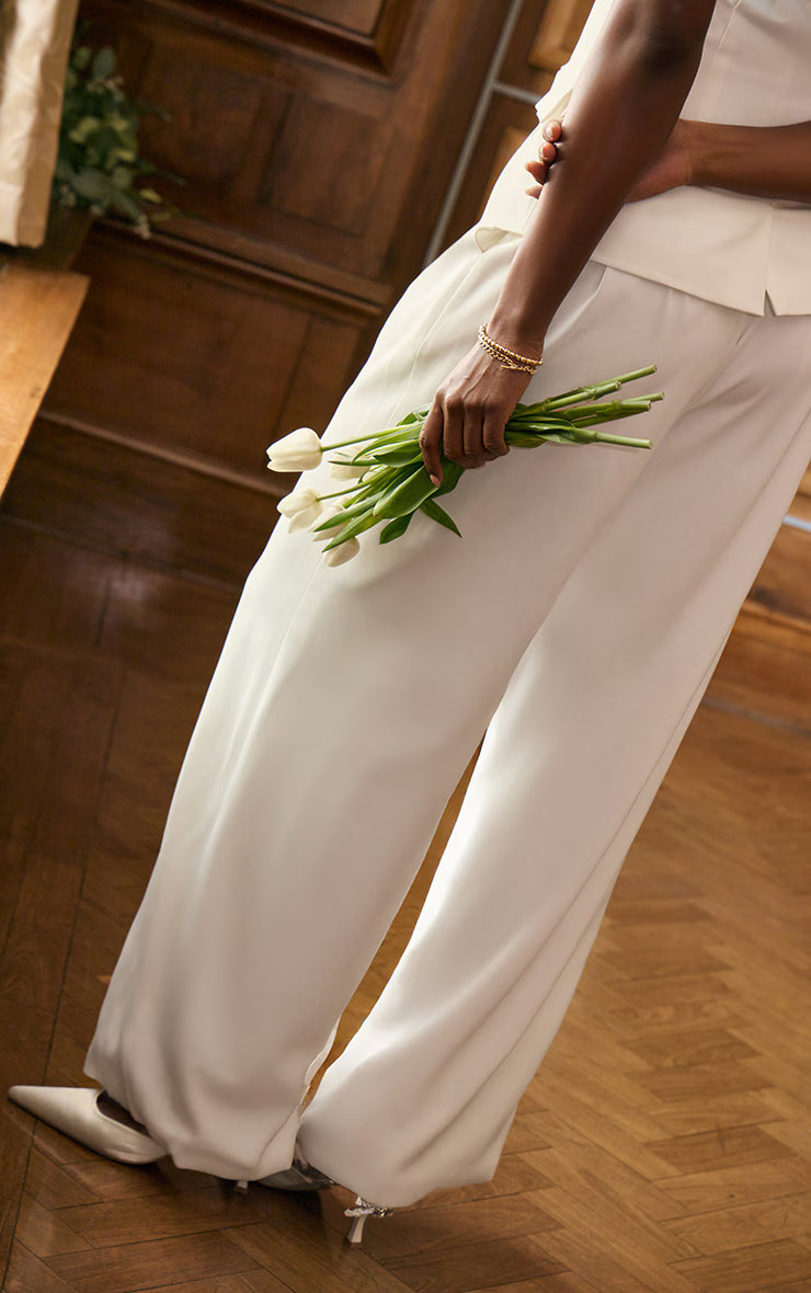 Premium White Tailored Pleated Lined Wide Leg Pants