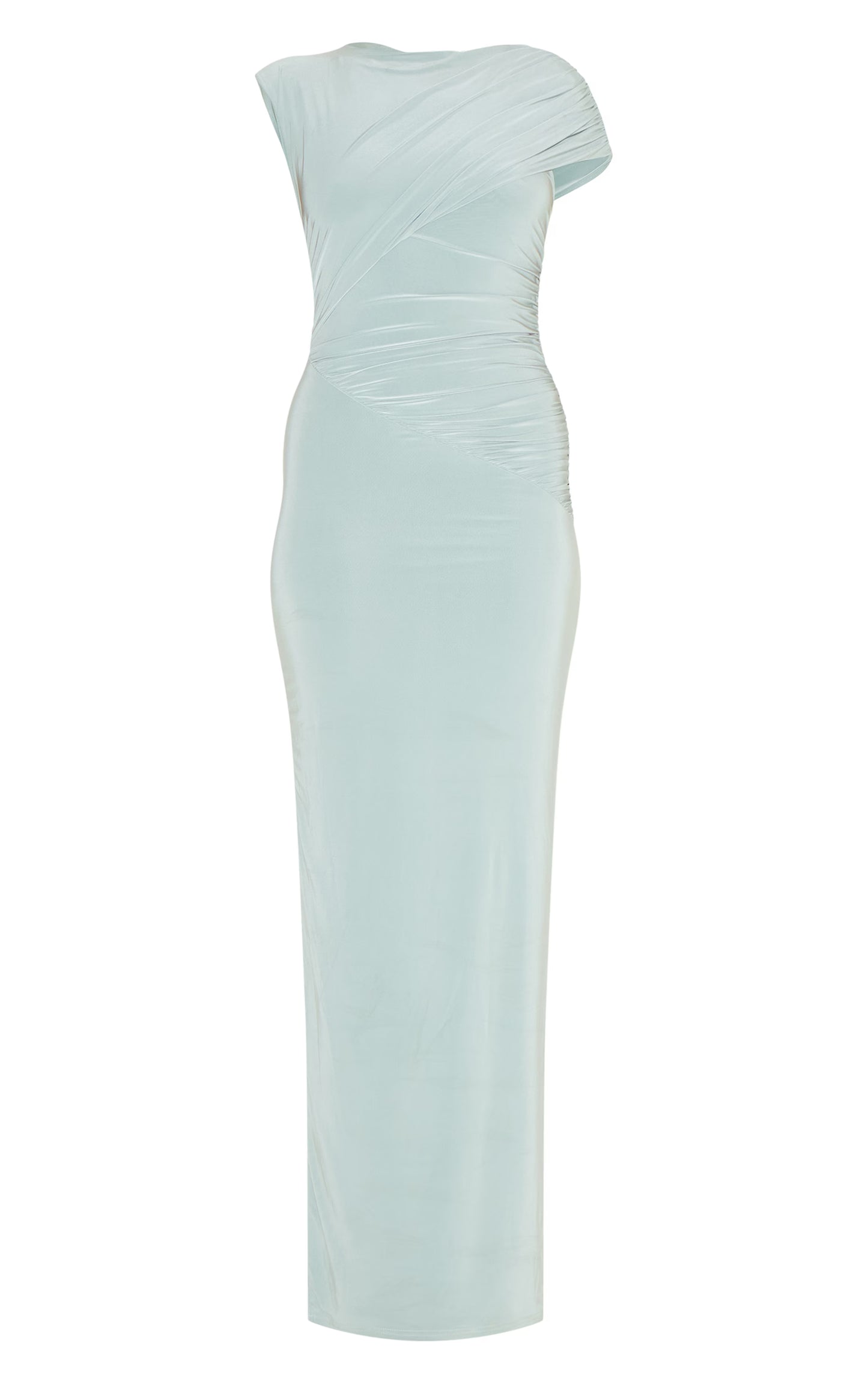 Sage Double Layer Slinky Off Shoulder Drape Maxi Dress