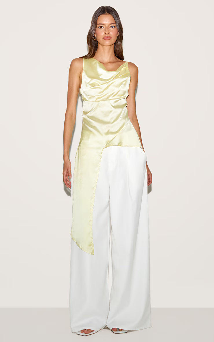 Yellow Asymmetric Satin Top