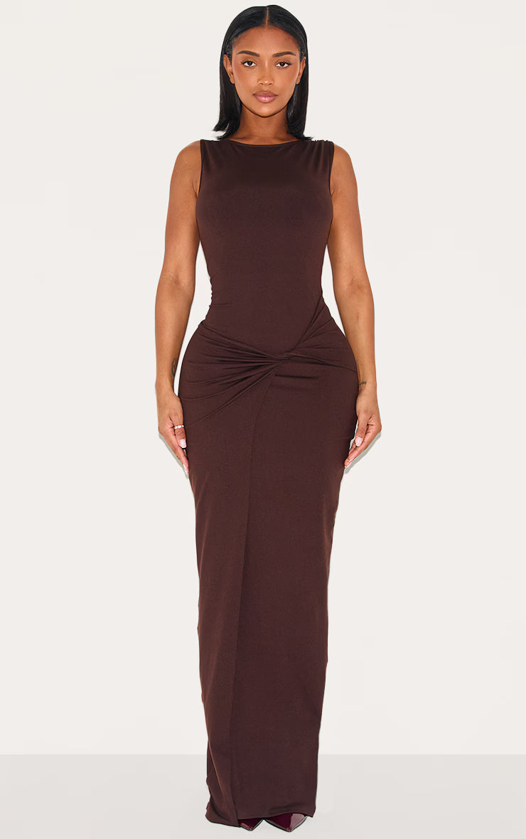 Shape Chocolate Sculpt Boat Neck Wrap Waist Maxi Dress