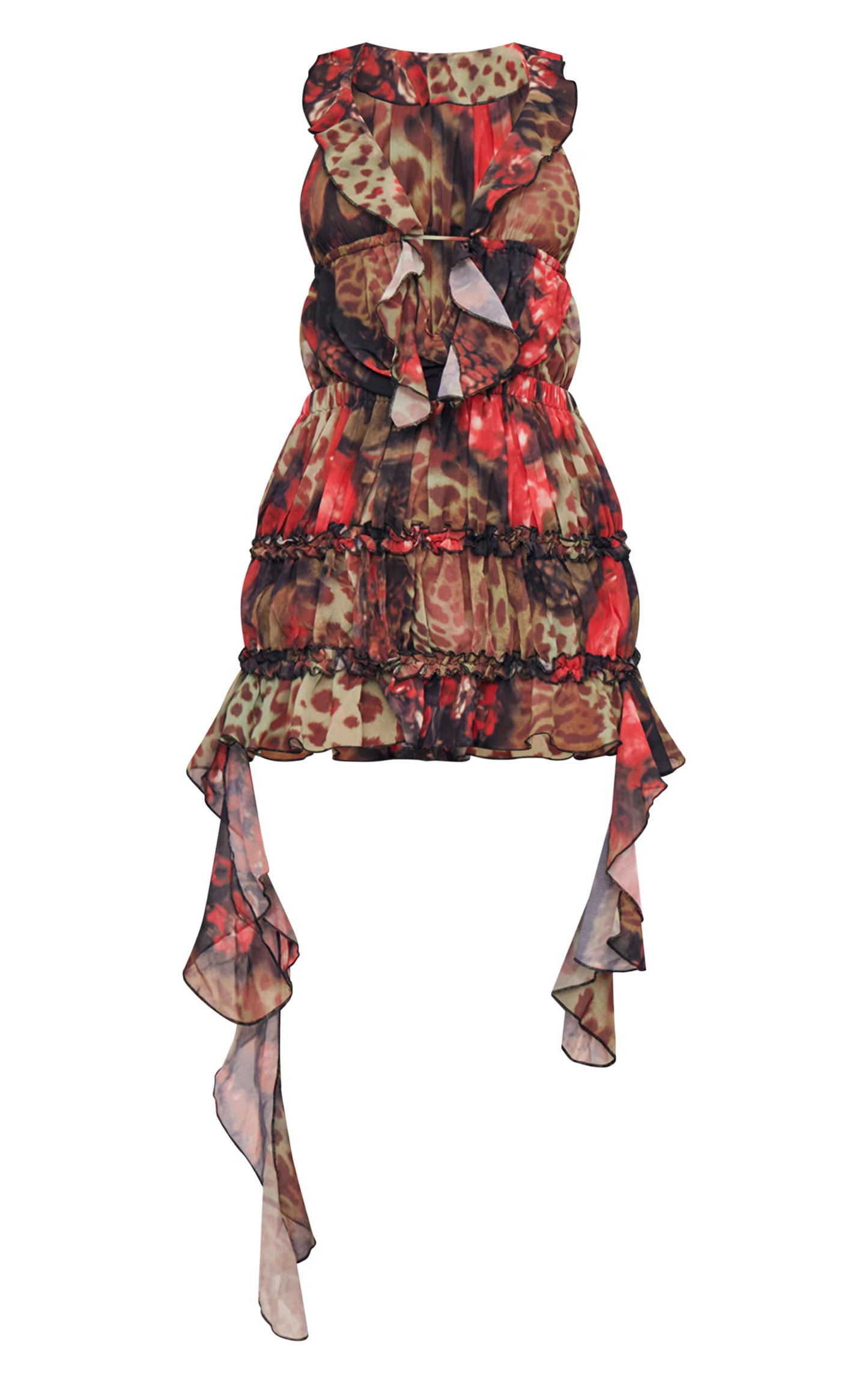 Multi Leopard Printed Chiffon Frill Bodycon Dress