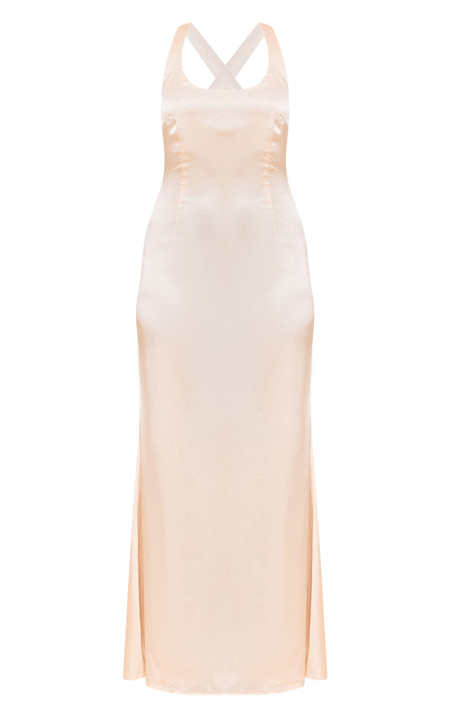 Natural Satin Cross Back Midaxi Dress