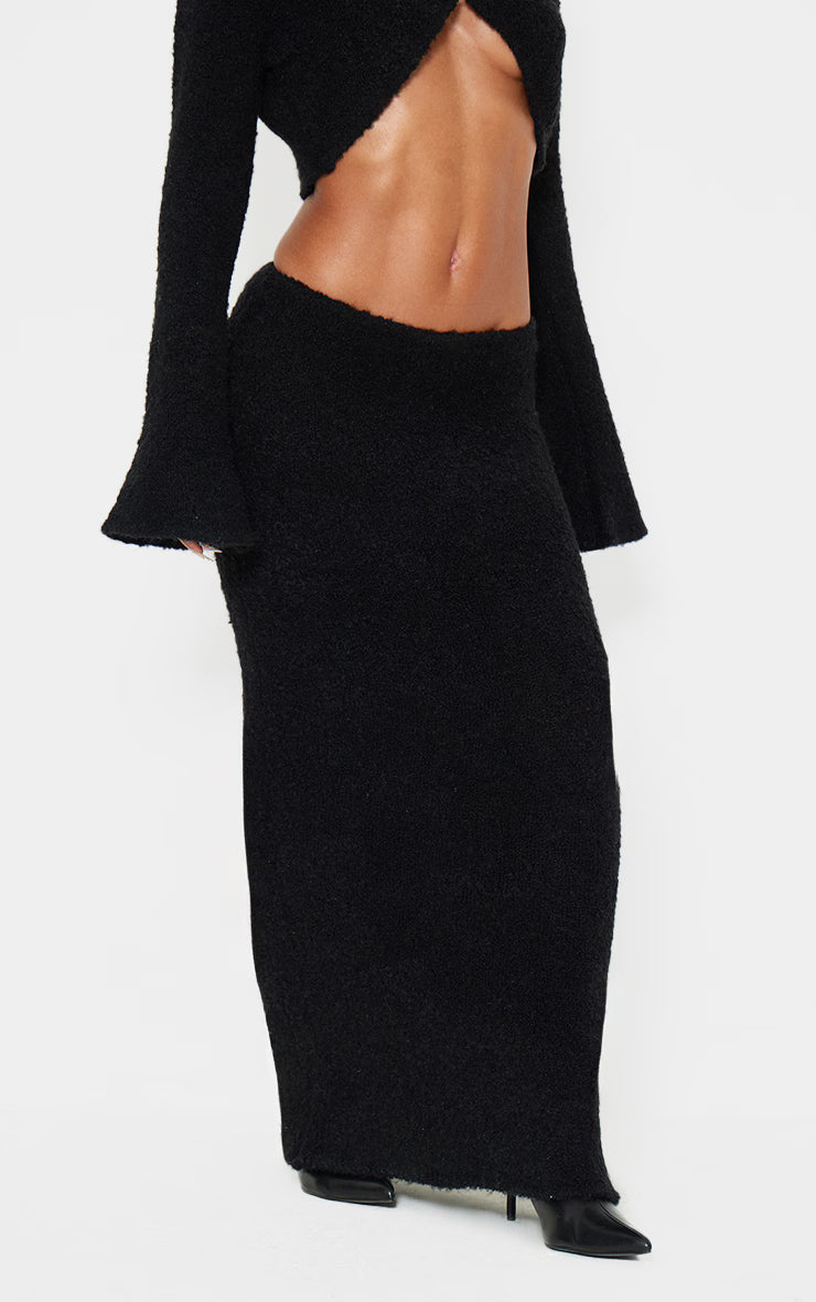 Black Stripe Textured Knit Maxi Skirt