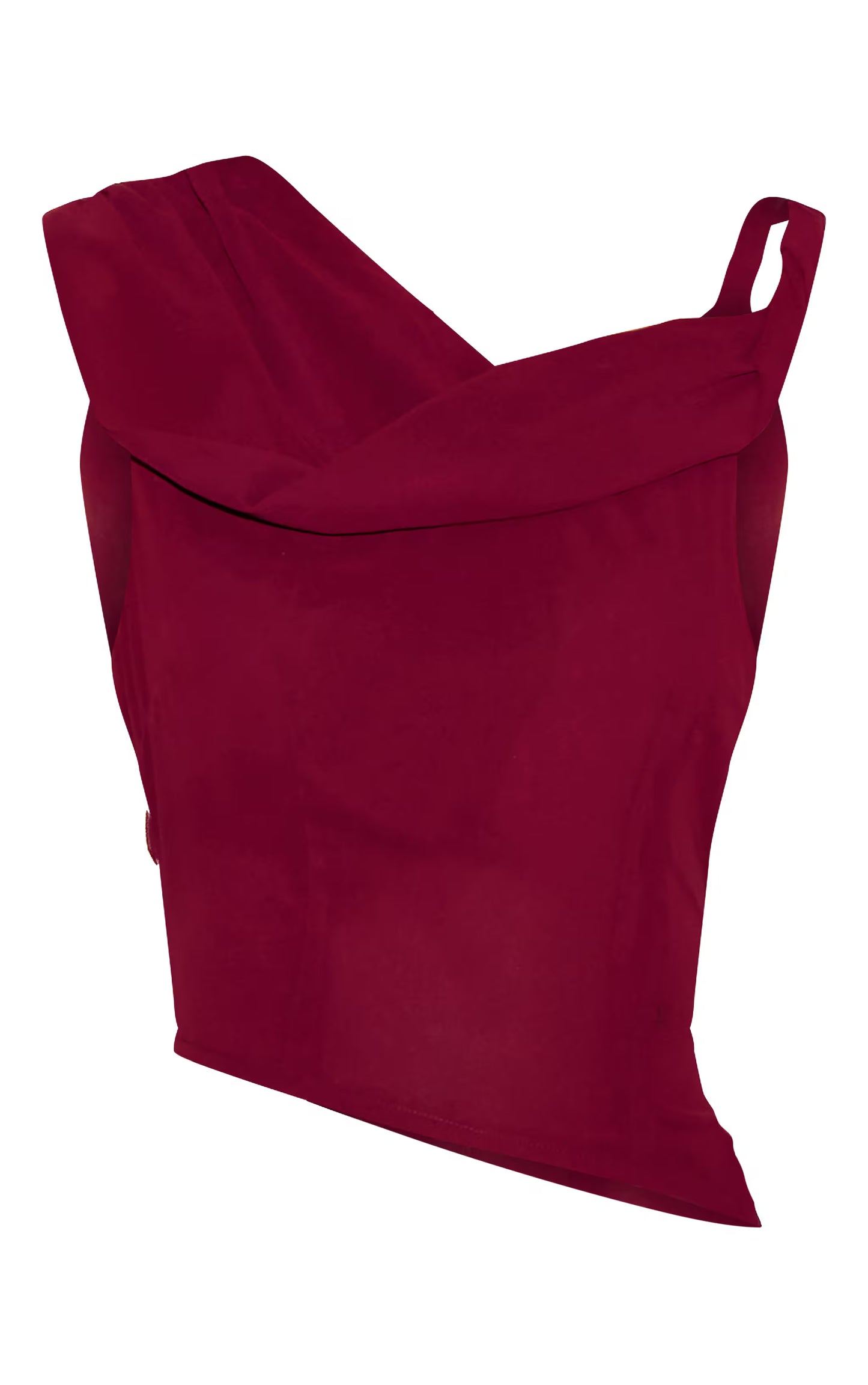 Wine Drape Detail Asymmetric Chiffon Top