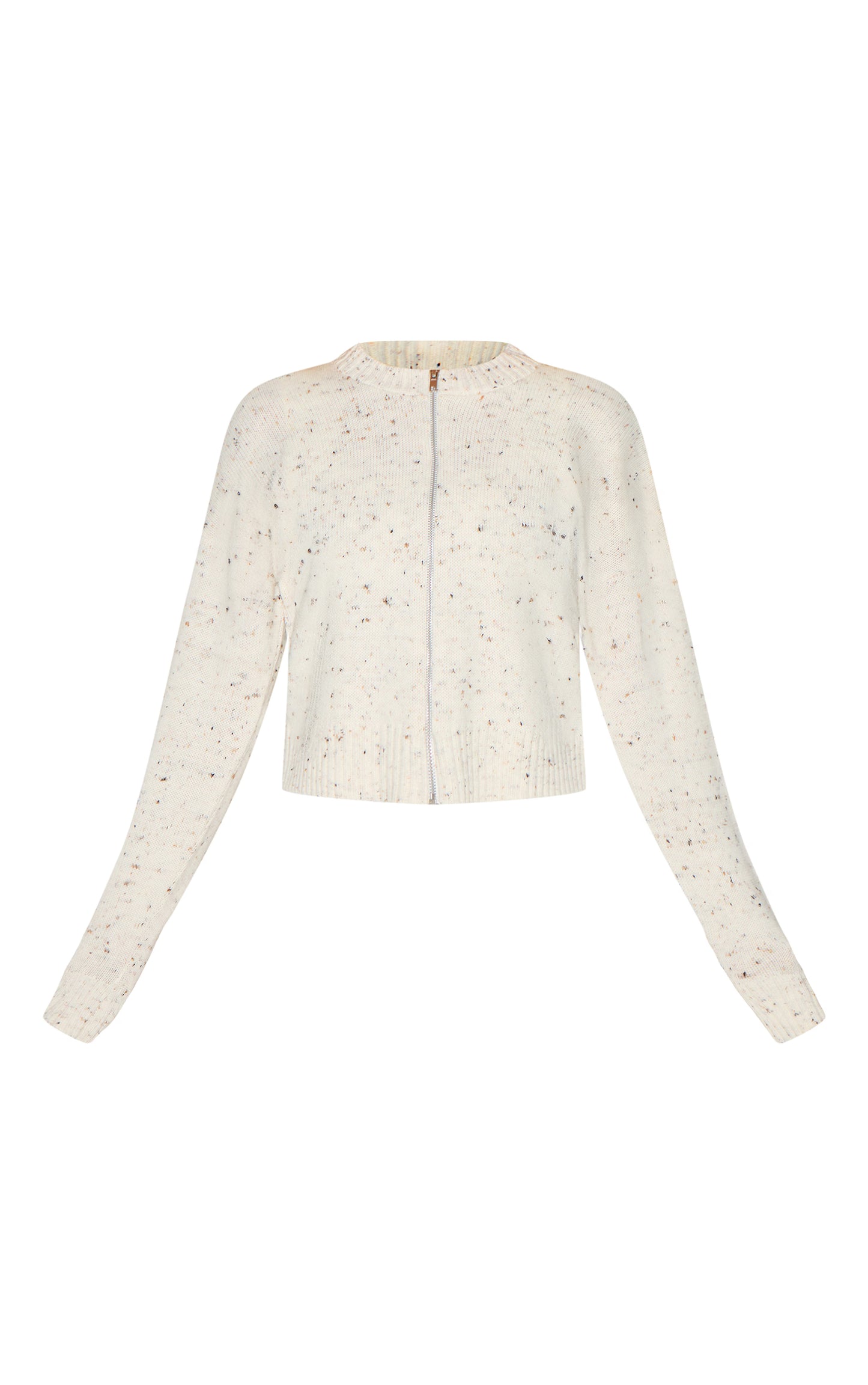 Cream Space Dye Knitted Zip Up Cardigan