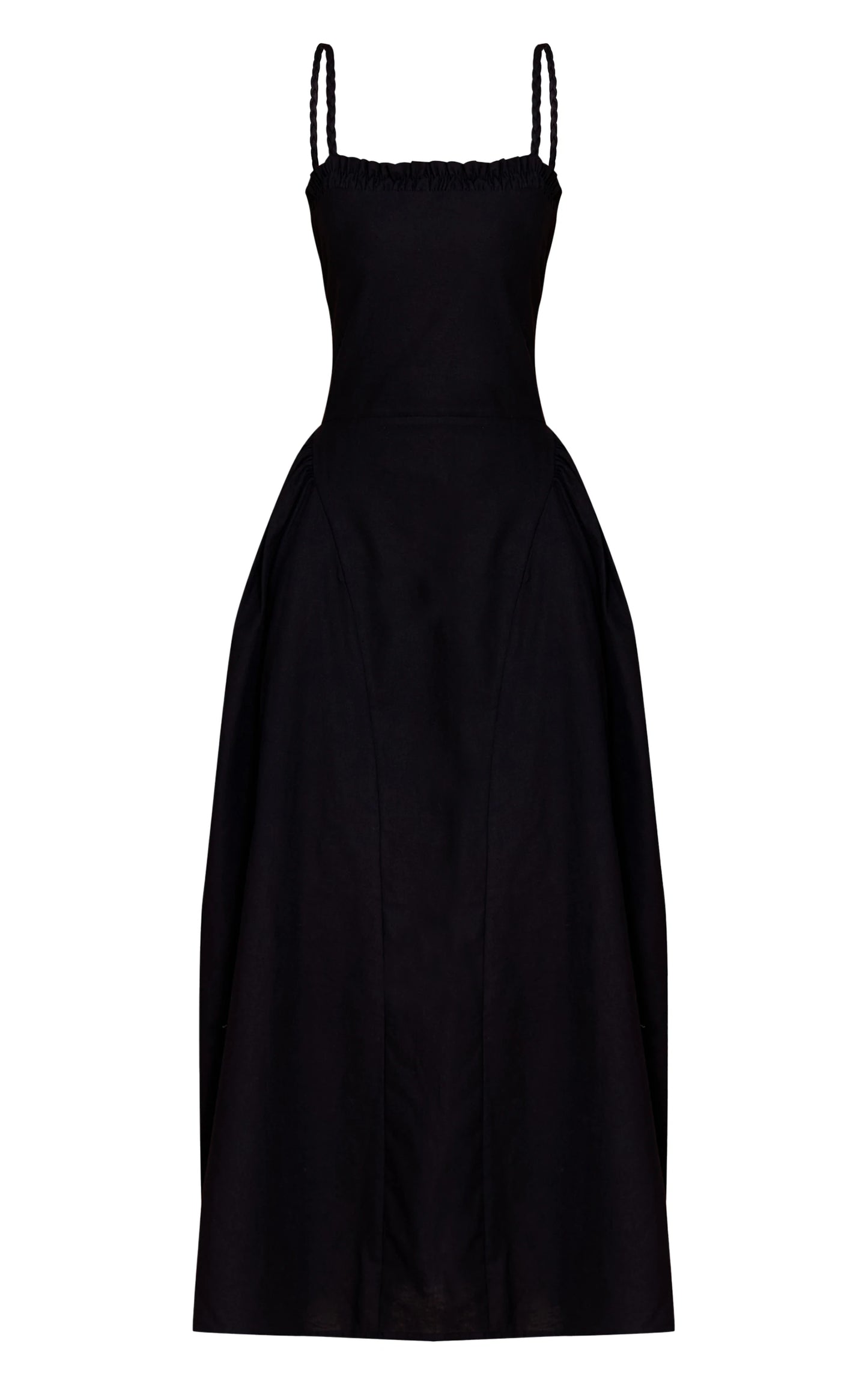Black Braided V Waist Midaxi Dress