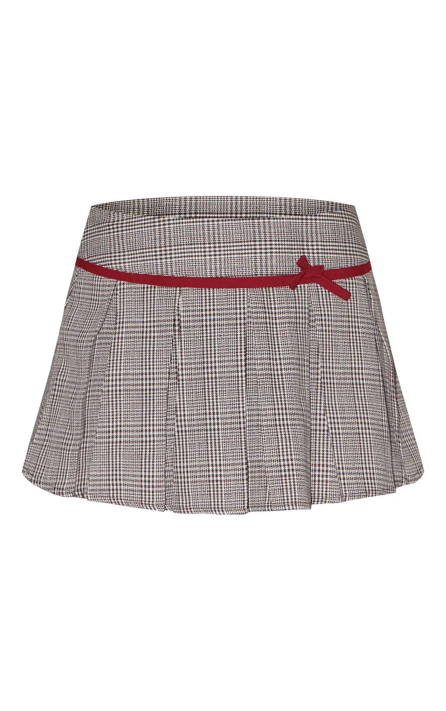 Light Mocha Woven Houndstooth Bow Skater Skirt
