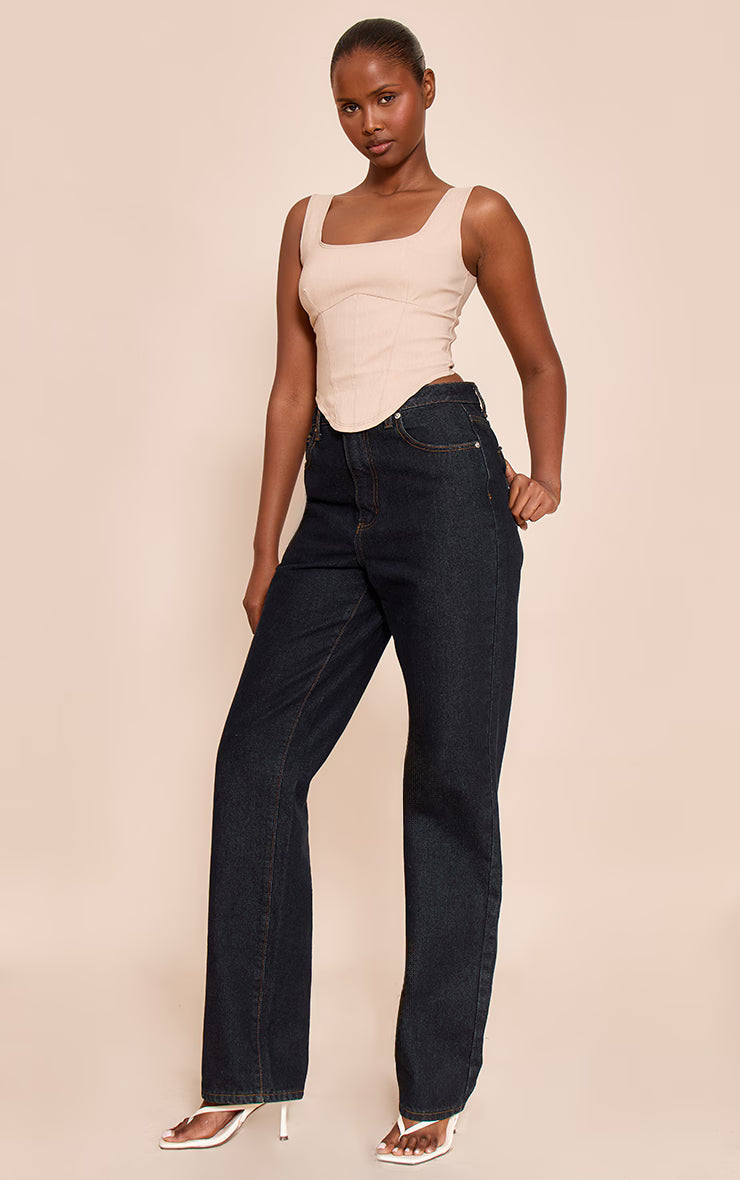 Cream Marl Stretch Woven Square Neck Corset Top
