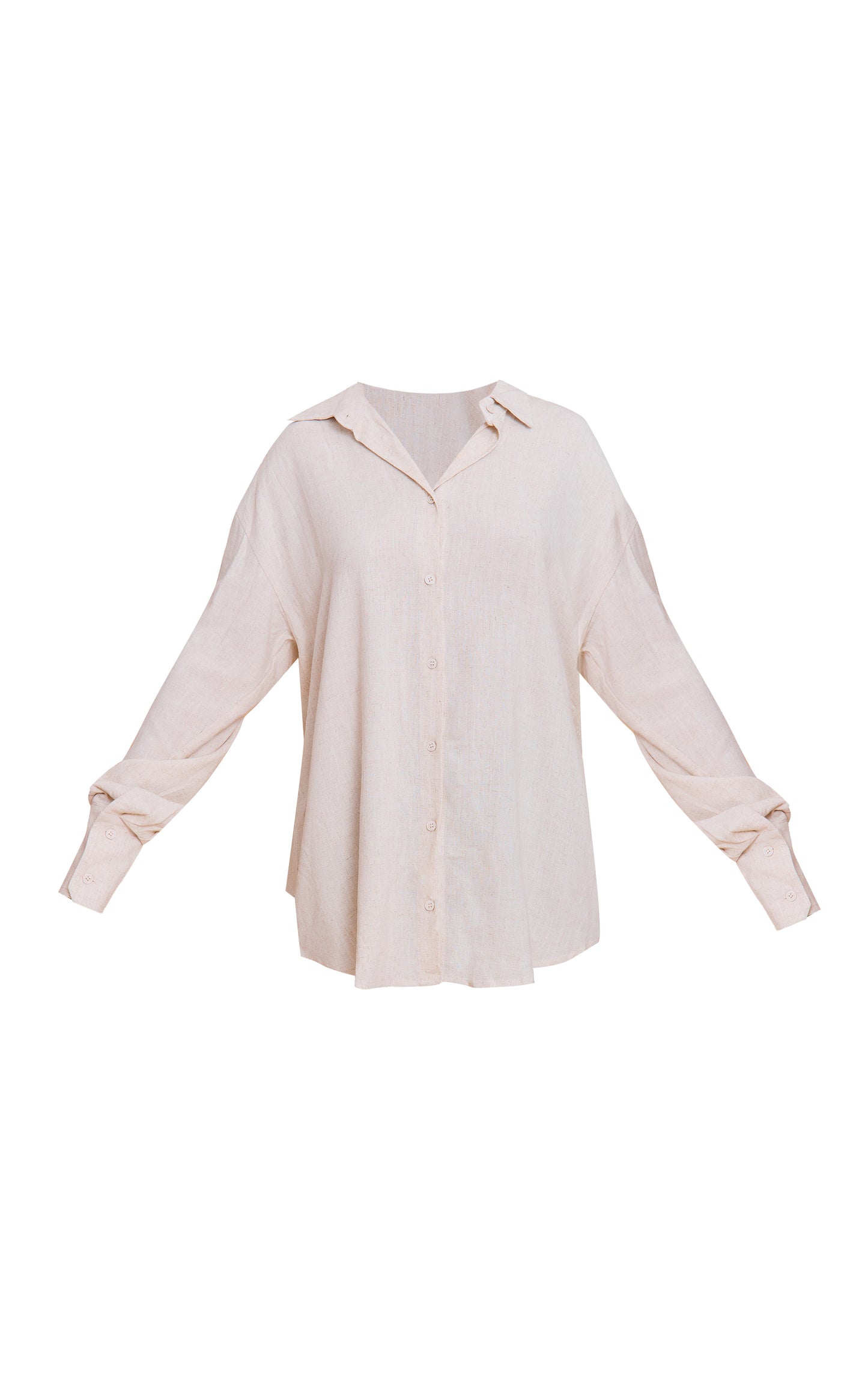 Beige Linen Look Boxy Oversized Shirt