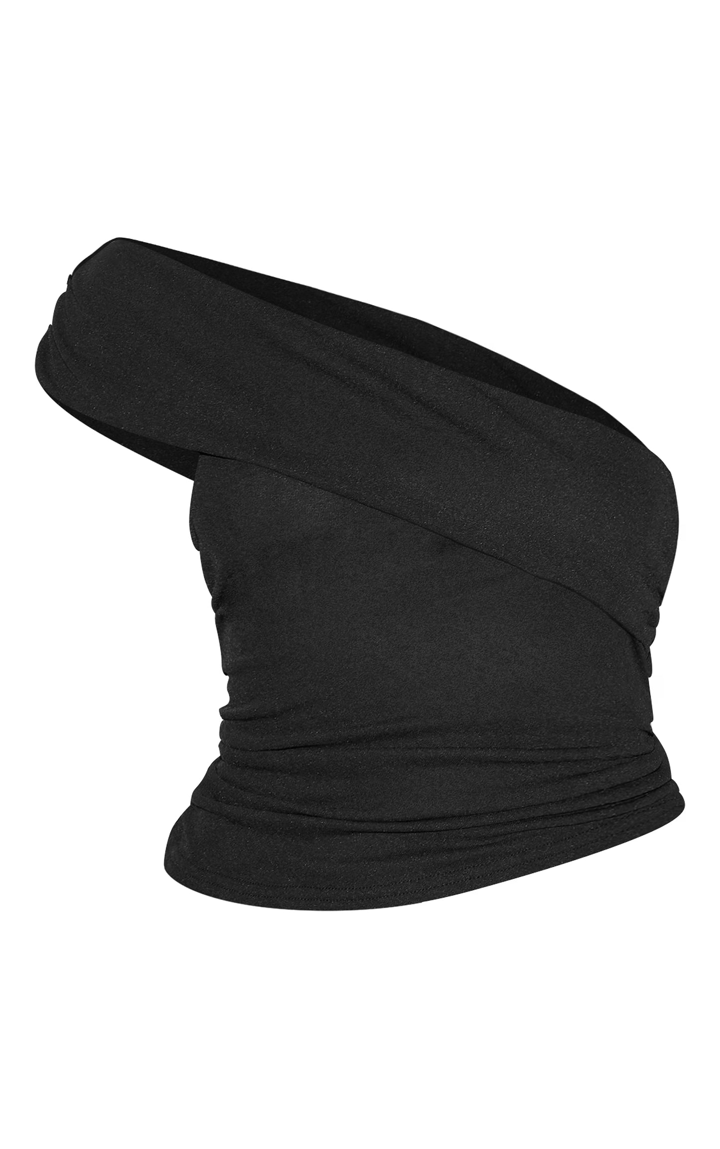 Black Onion Skin Ruched Side Asymmetric Top