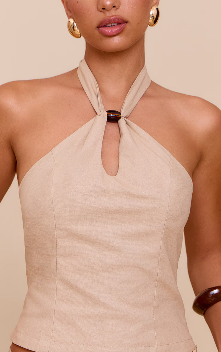 Sand Woven Bead Detail Halterneck Top