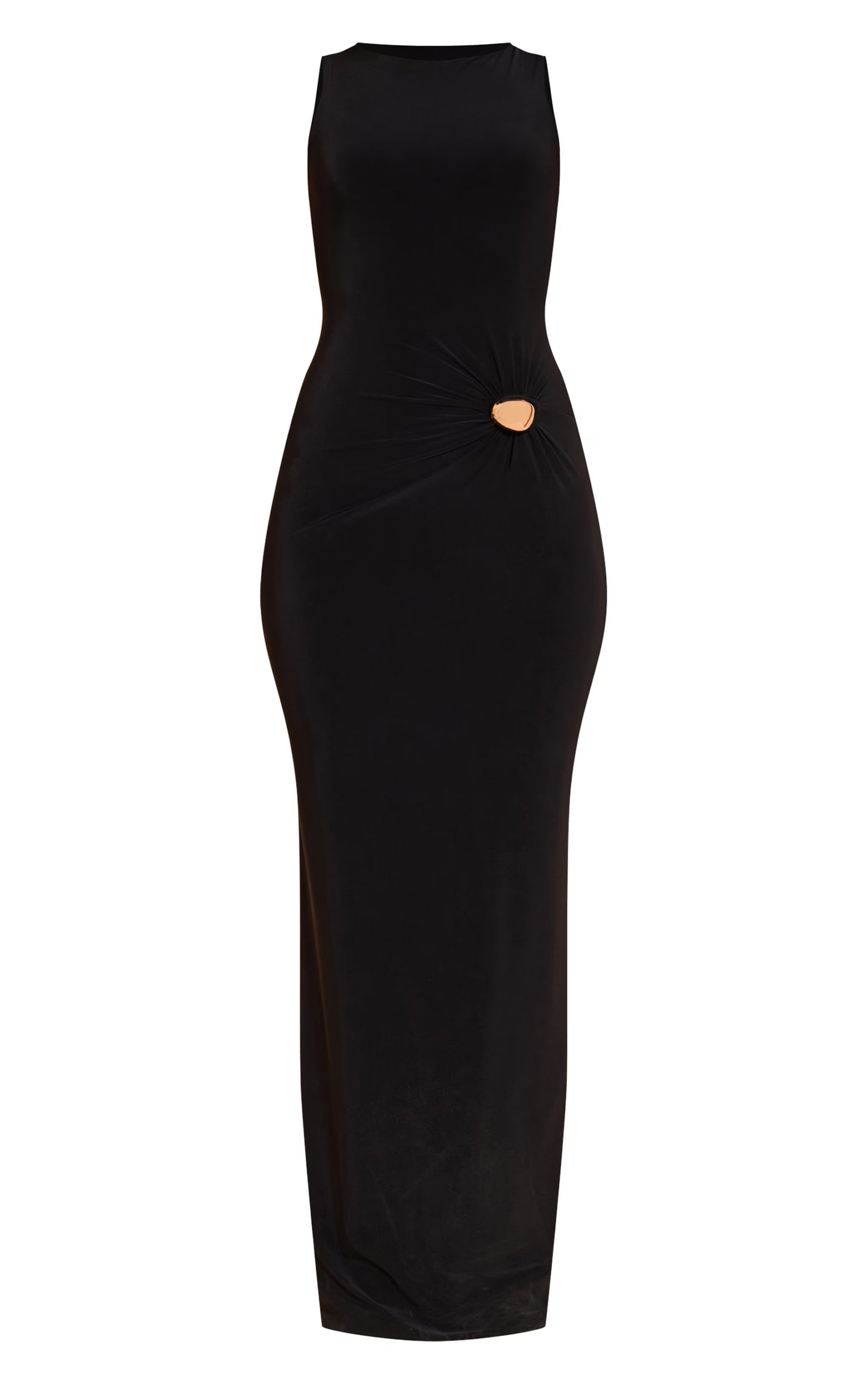 Black Slinky Gold Trim Sleeveless Maxi Dress