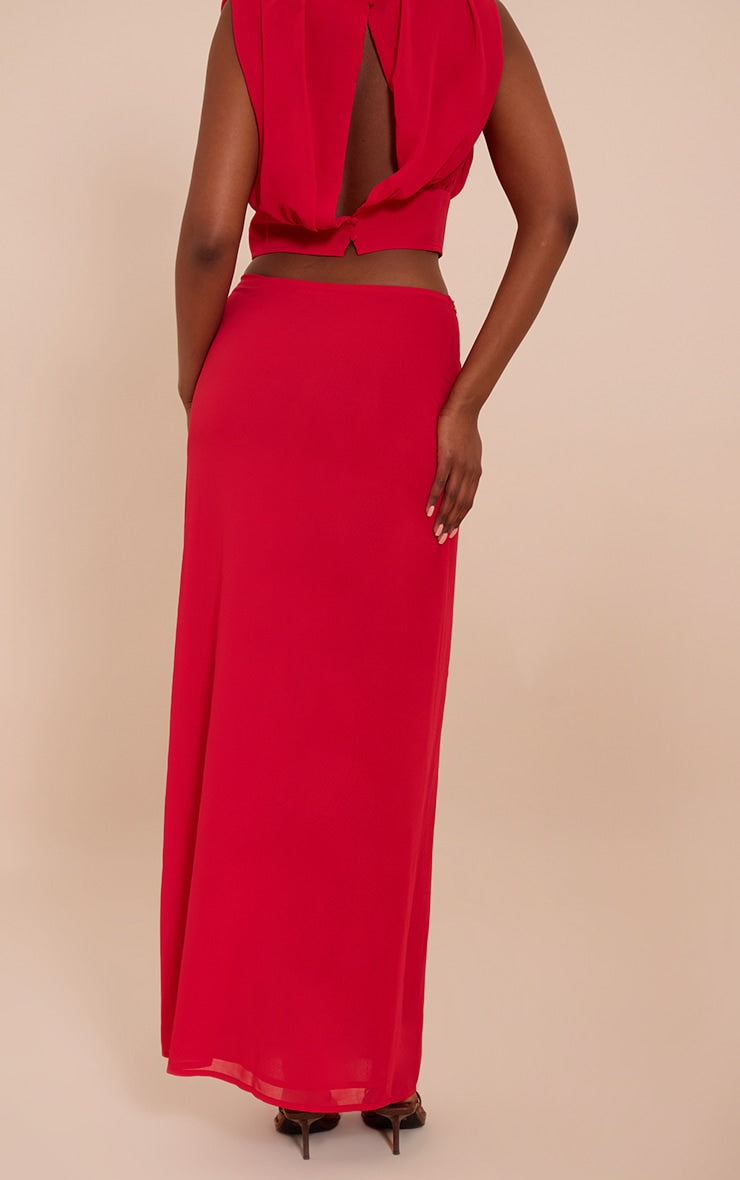 Tomato Red Chiffon Split Maxi Skirt