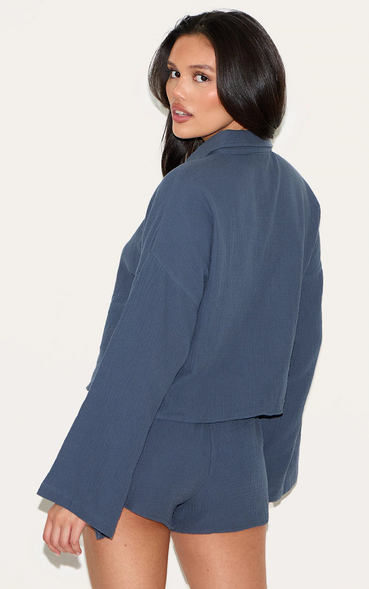 Dark Blue Oversized Button Up Shirt