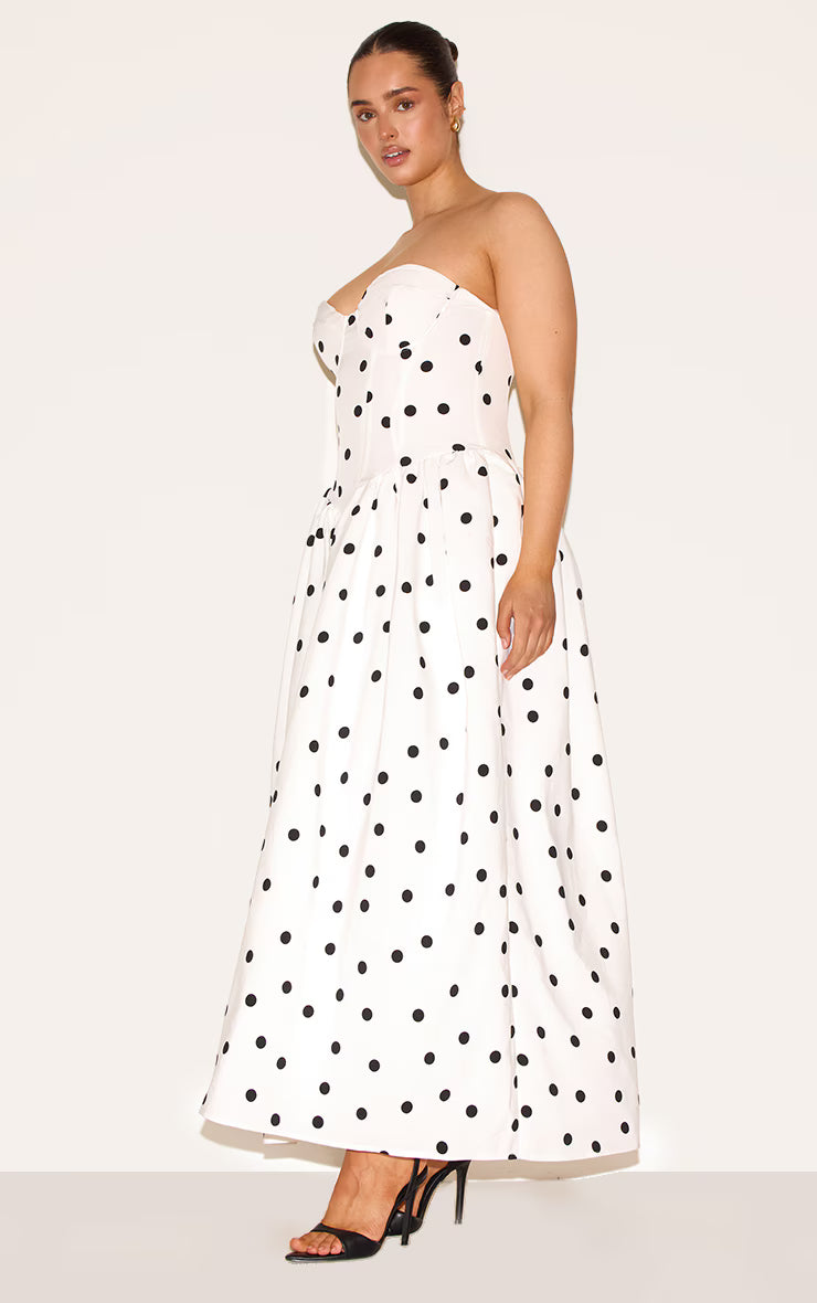 Shape White Polka Dot Corseted Maxi Shift Dress