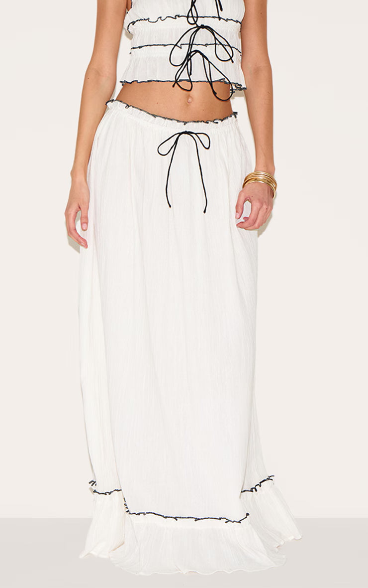 White Cheesecloth Contrast Maxi Skirt