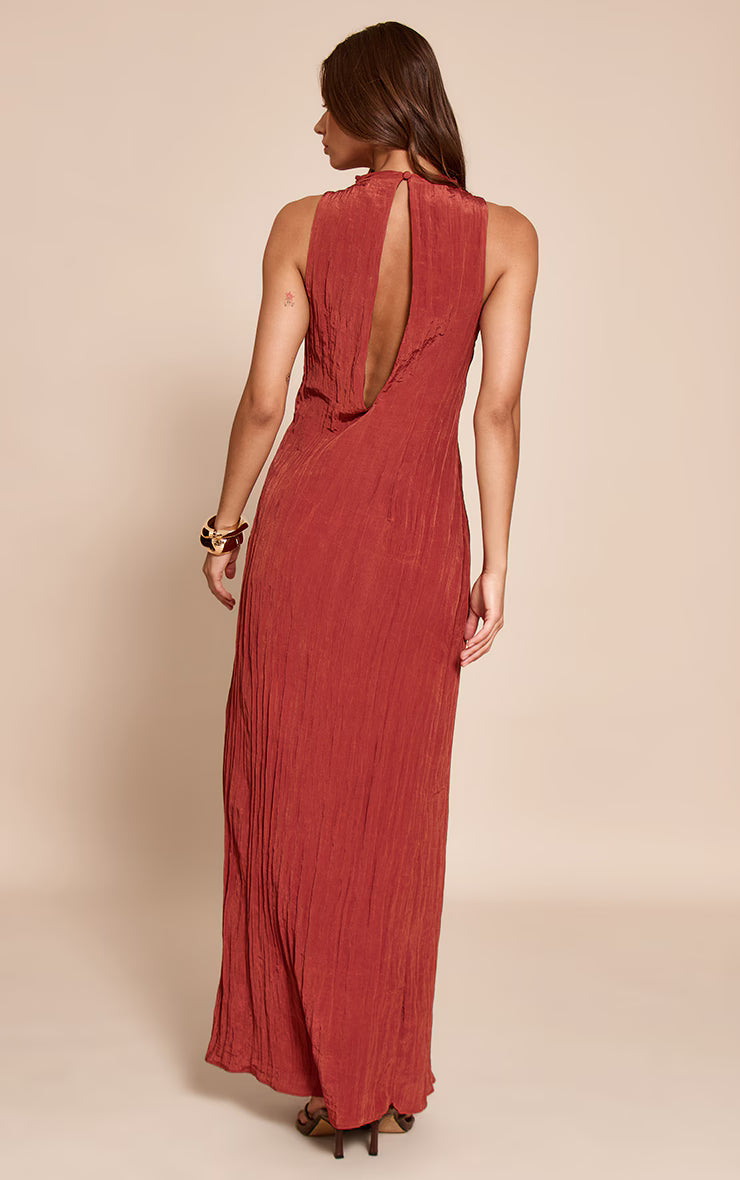 Rust Textured Ruched Maxi Dress