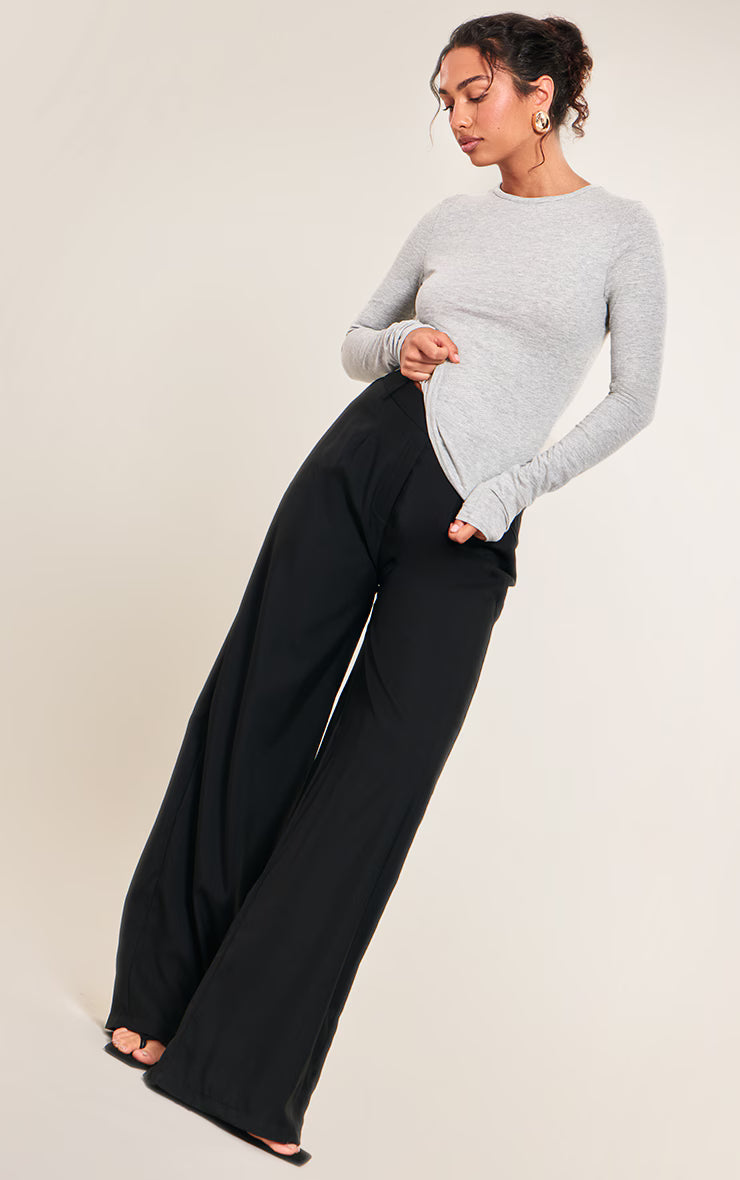 Grey Marl Cotton Crew Neck Long Sleeve Top