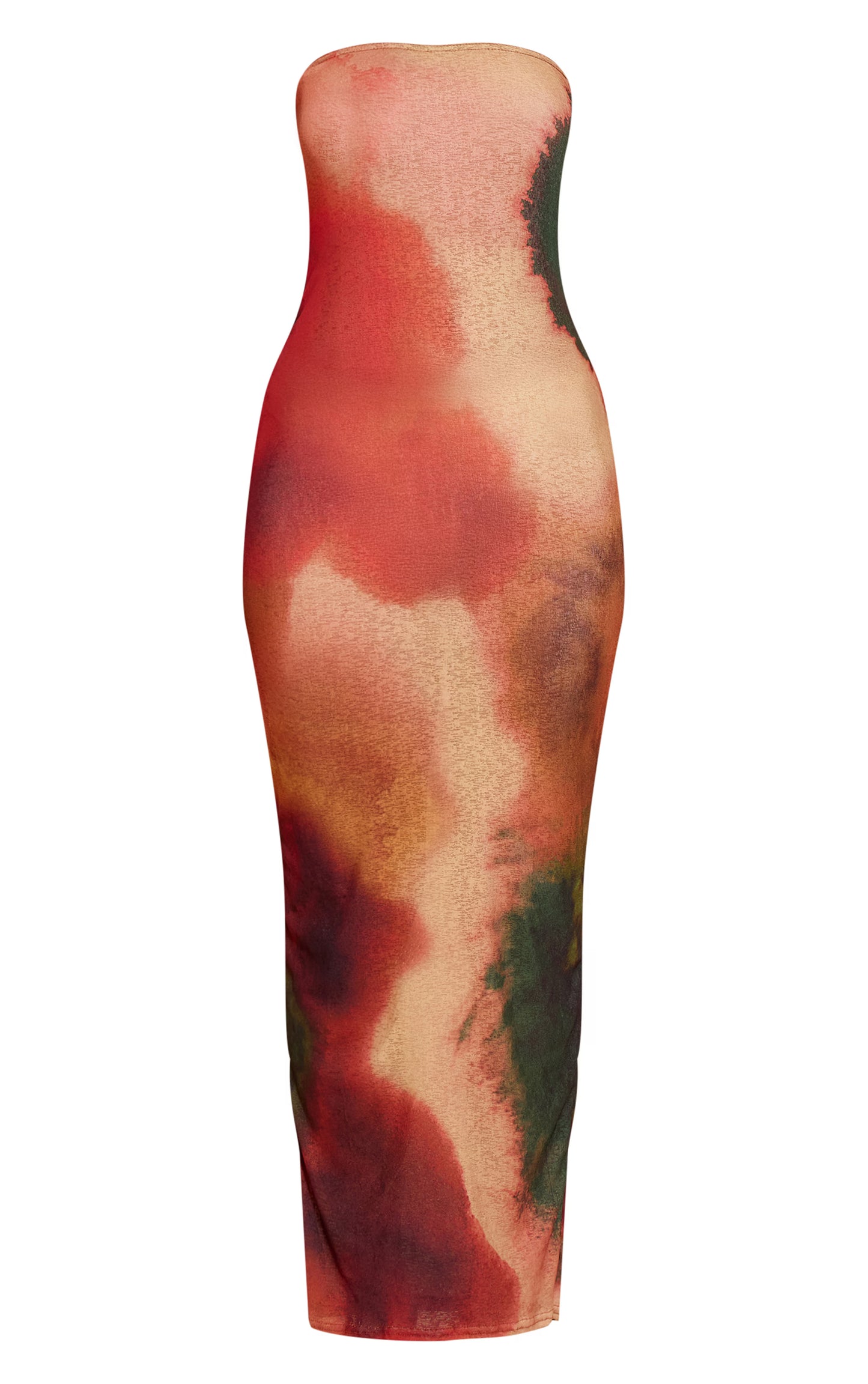 Rust Abstract Onion Skin Bandeau Print Maxi Dress