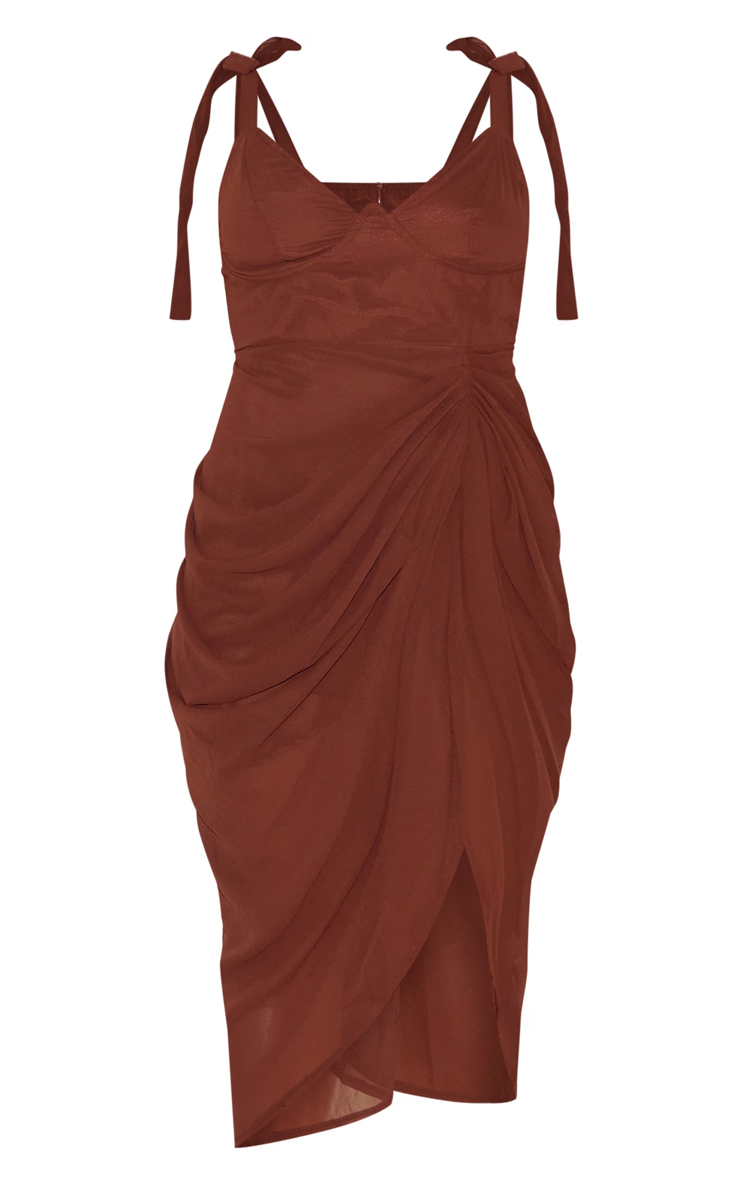 Plus Chocolate Underwire Detail Draped Midi Dress