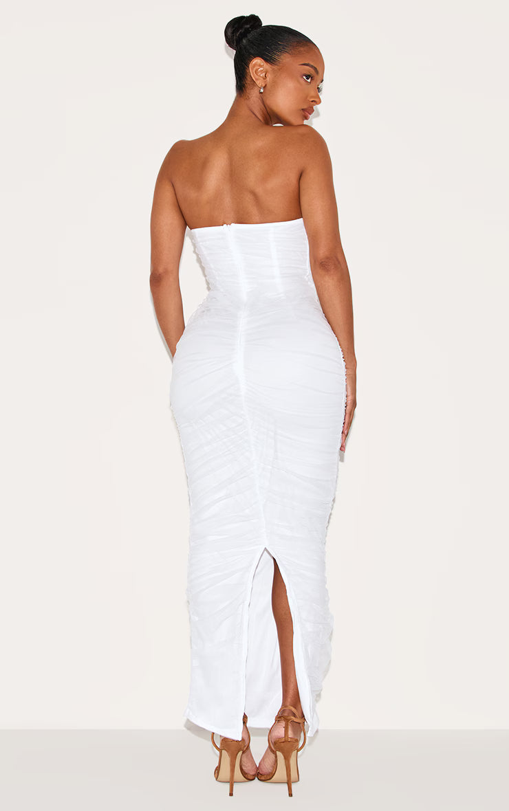 Shape White Mesh Corset Bandeau Maxi Dress