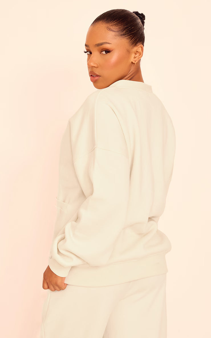 Cream Button Front Pocket Sweat Cardigan