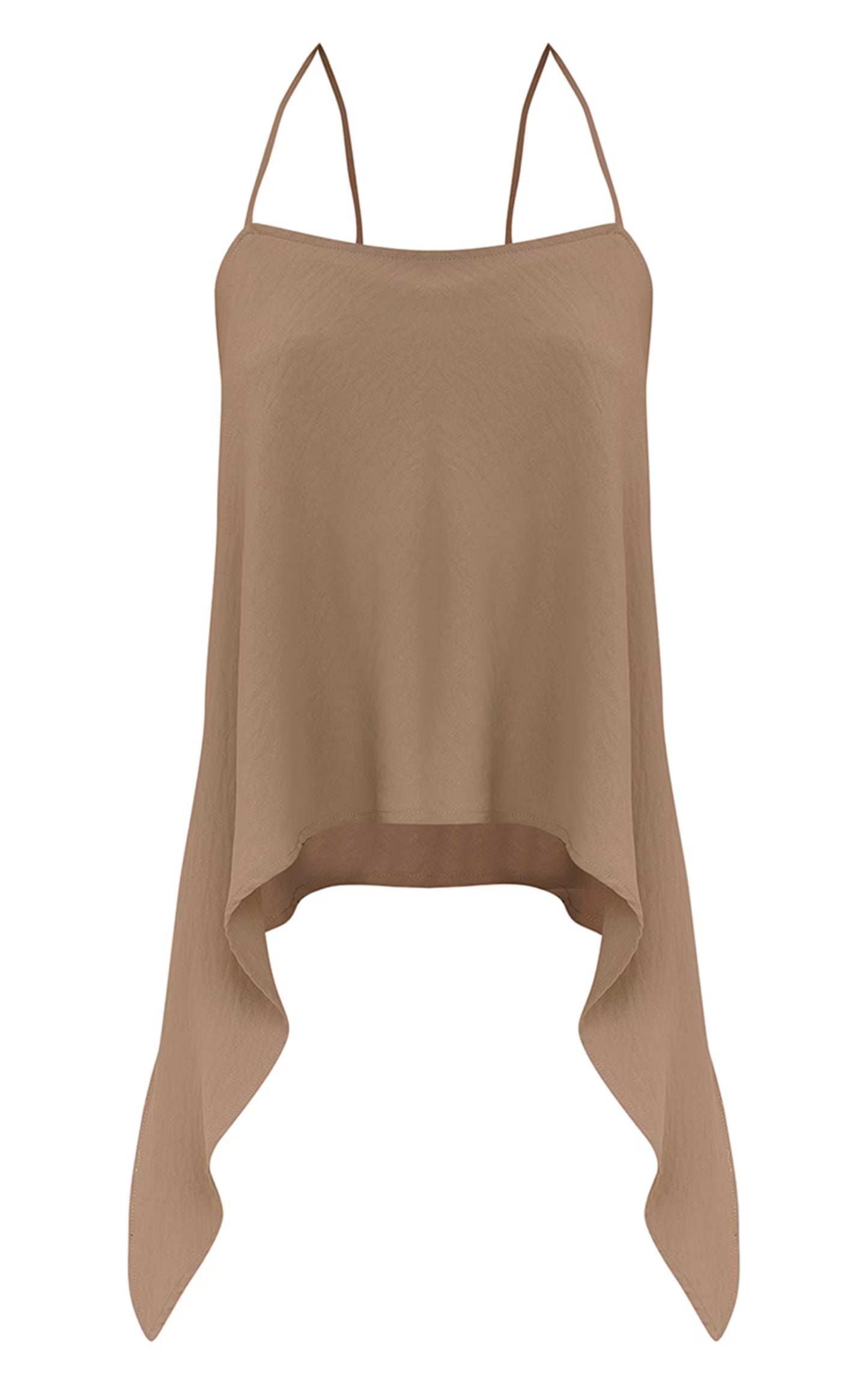 Mushroom Floaty Woven Split Hem Spaghetti Strap Top