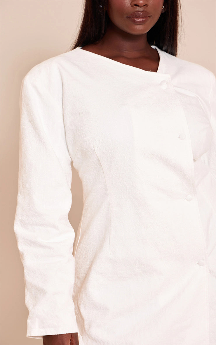 Plus White Premium Linen Cinched Waist Cocoon Sleeve Mini Dress