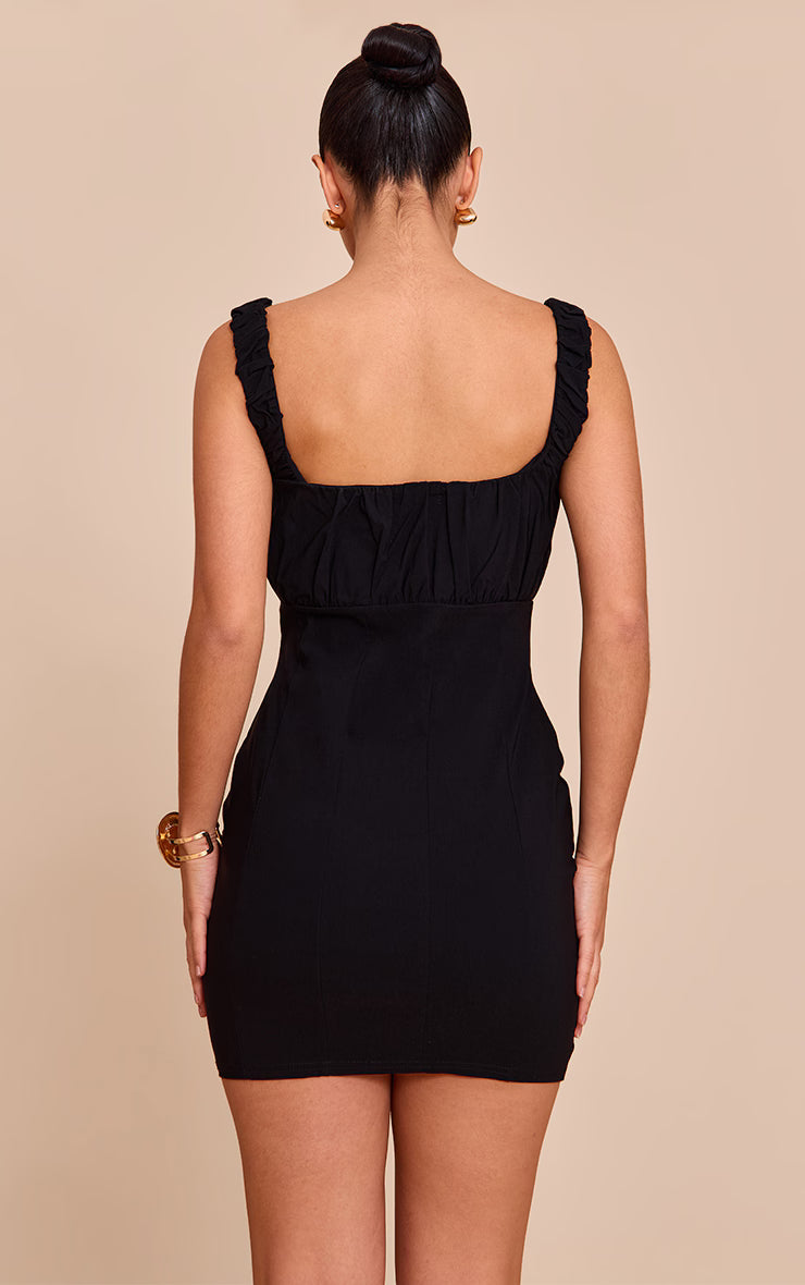 Black Stretch Woven Scoop Neck Ruched Bust Shift Dress