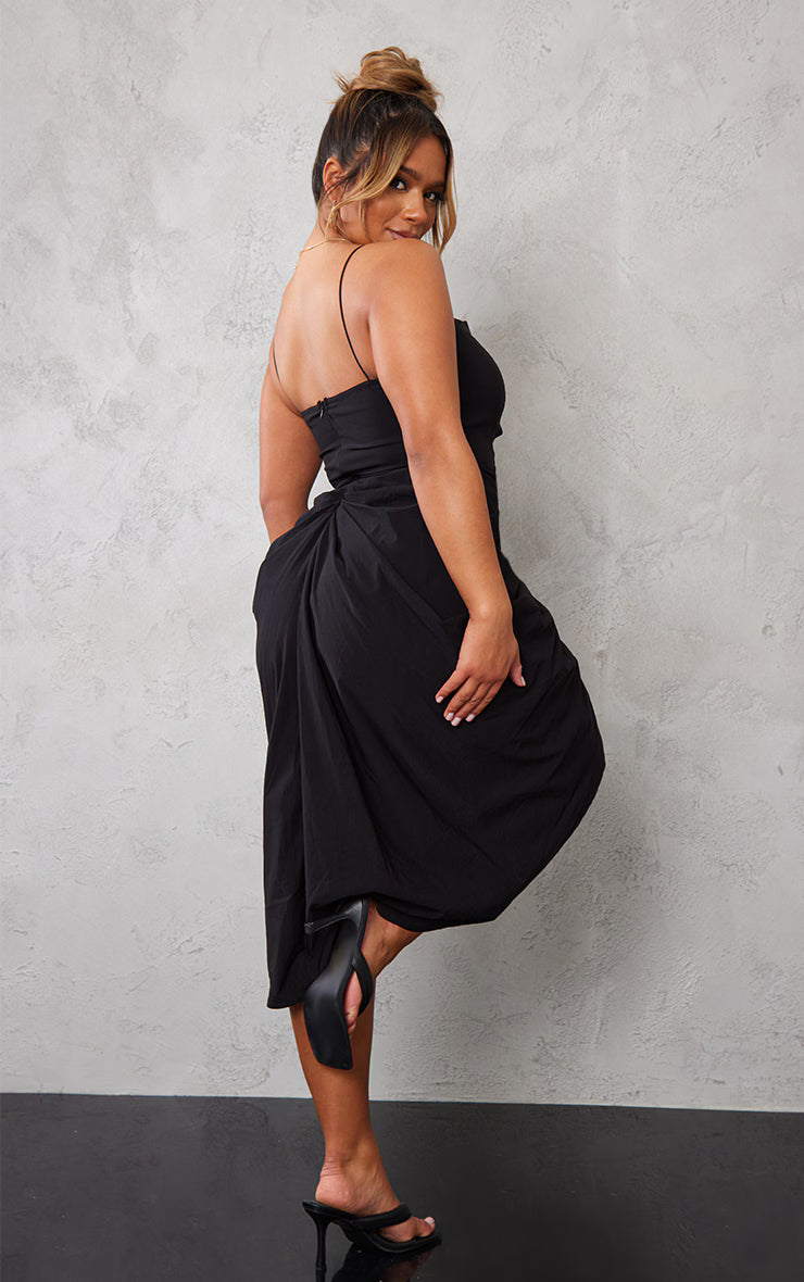 Shape Black Woven Cut Out Detail Ruched Midi Dress